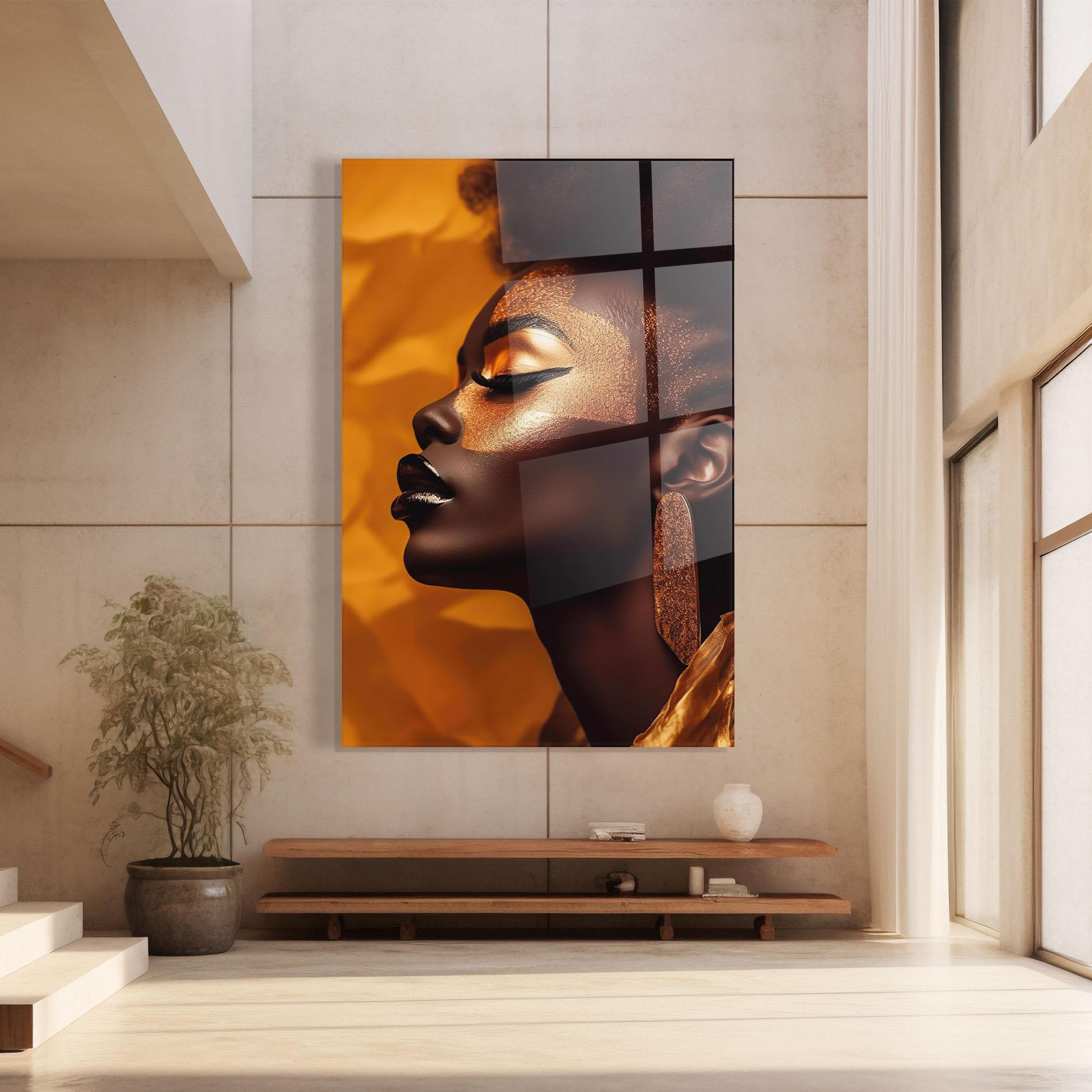 Tablou Sticla Fashion Gold Portrait mockup 8