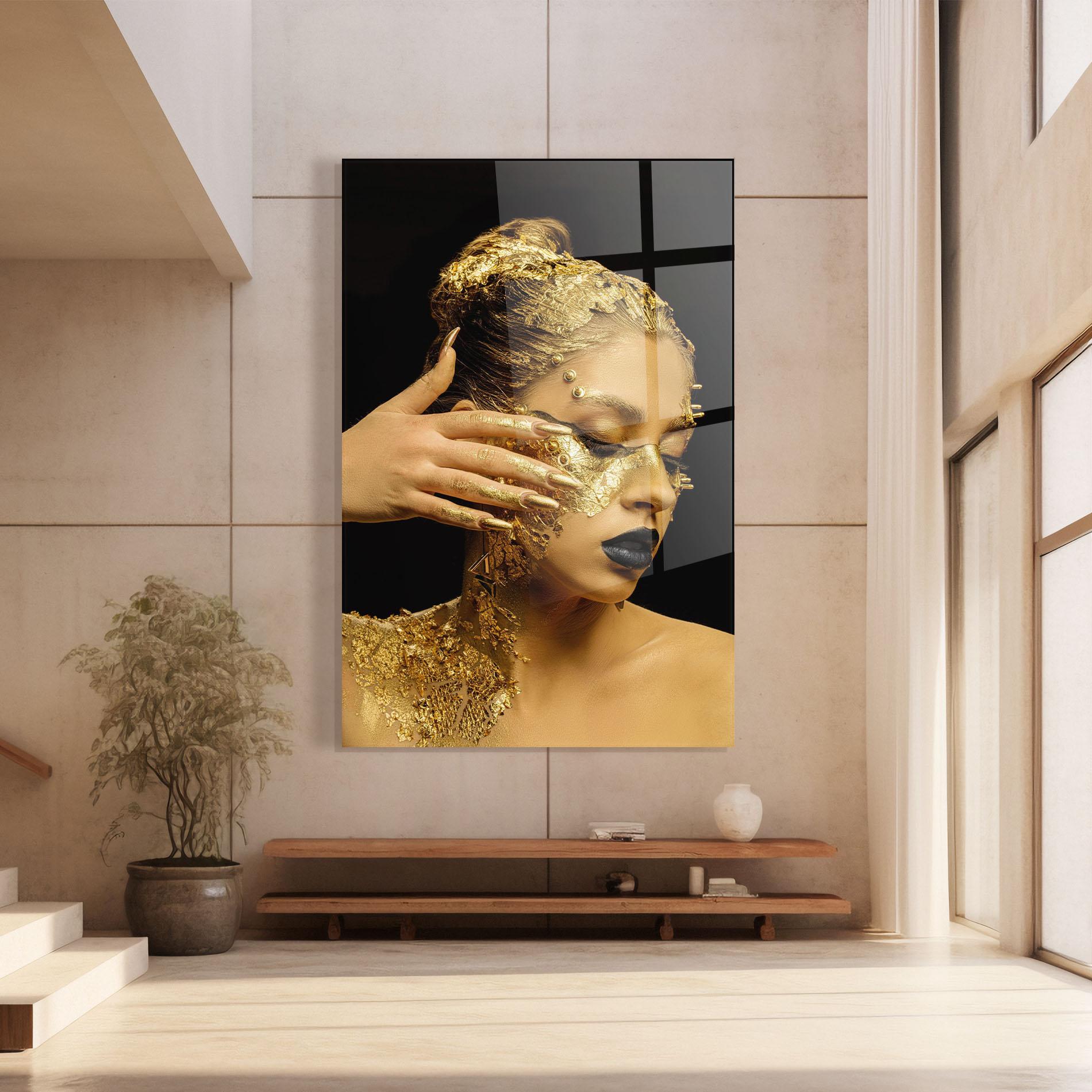 Tablou Sticla Festive Golden Makeup mockup 8