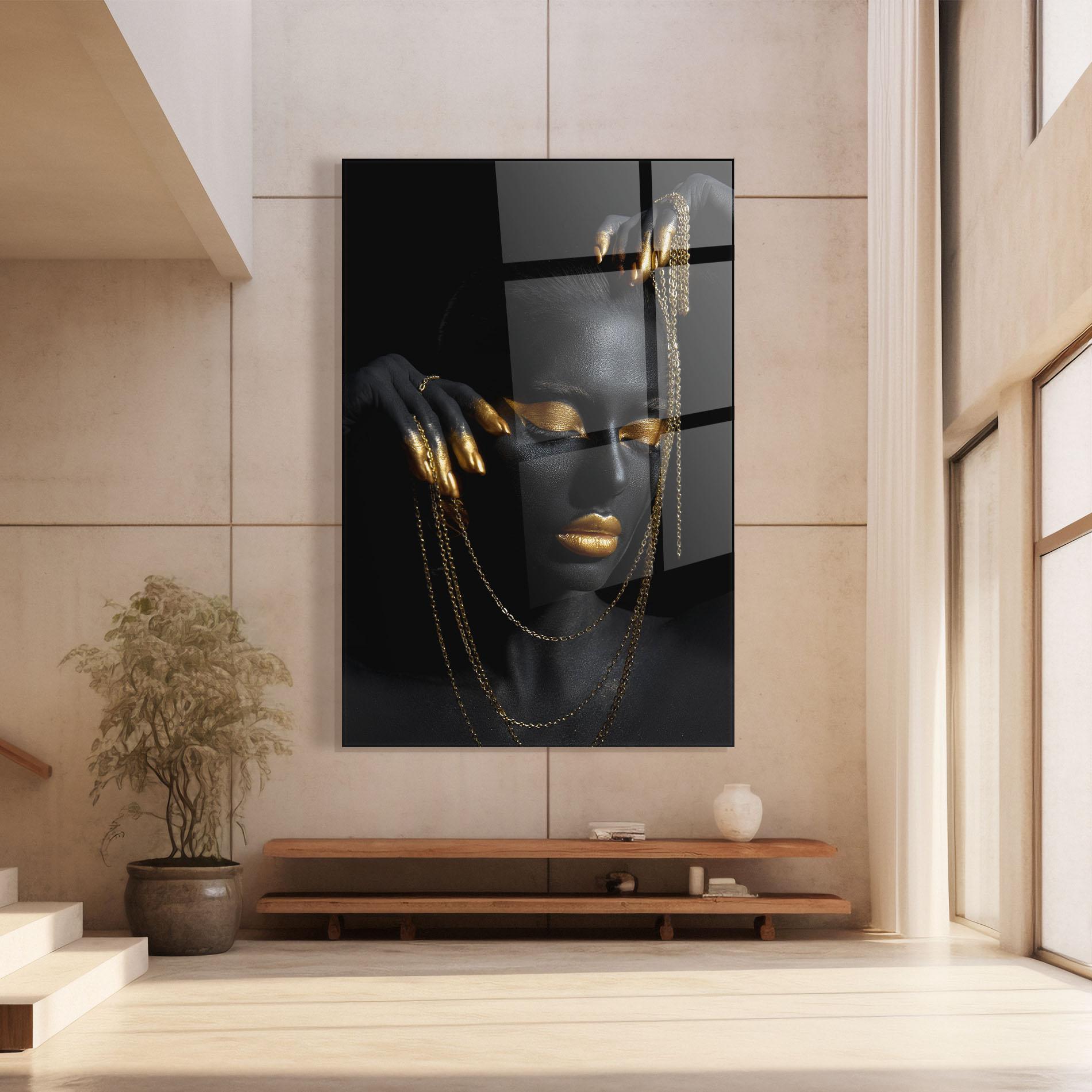 Tablou Sticla Gold Black Skin mockup 8