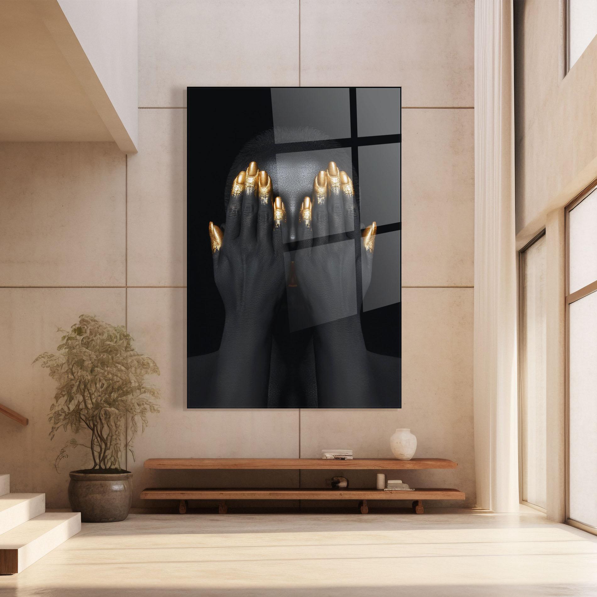 Tablou Sticla Gold Fingertips Chain mockup 8