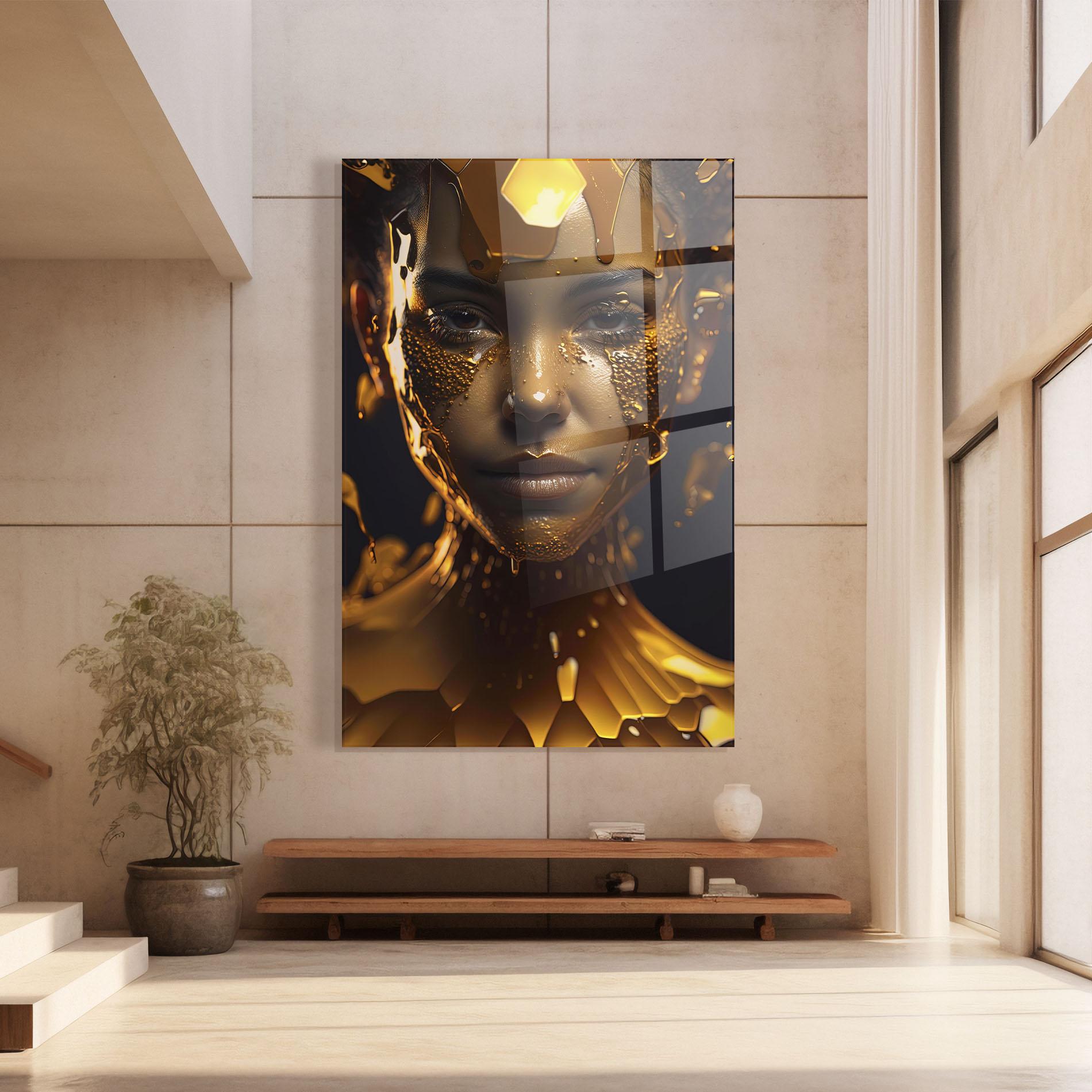 Tablou Sticla Gold Honeycomb Girl mockup 8