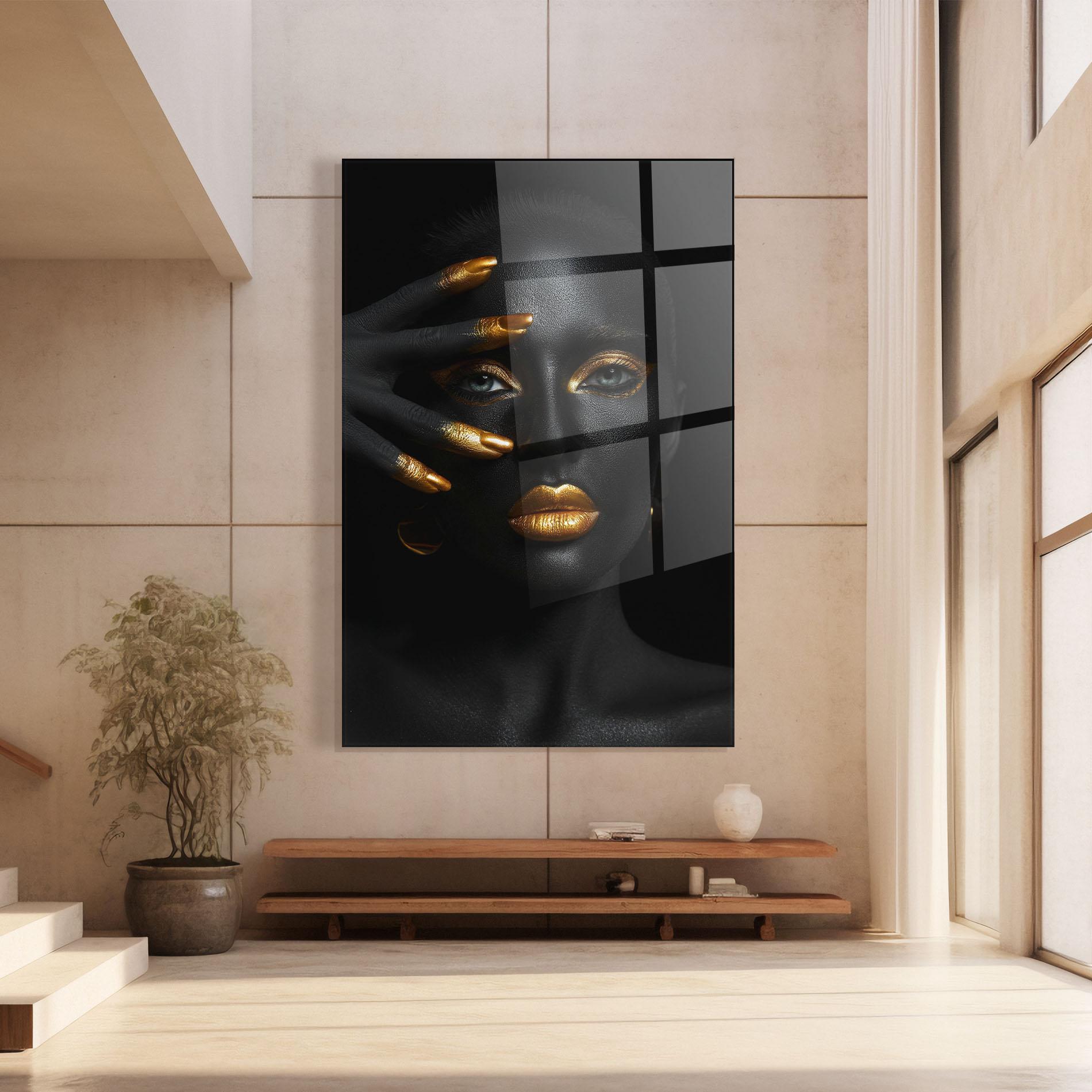 Tablou Sticla Gold Makeup Nails mockup 8