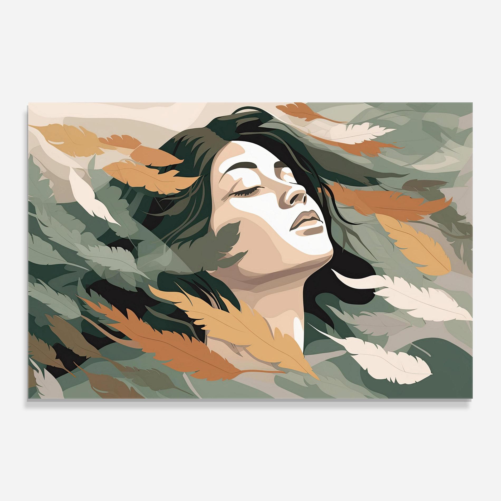Tablou Sticla Dreamy Feather Female mockup 0