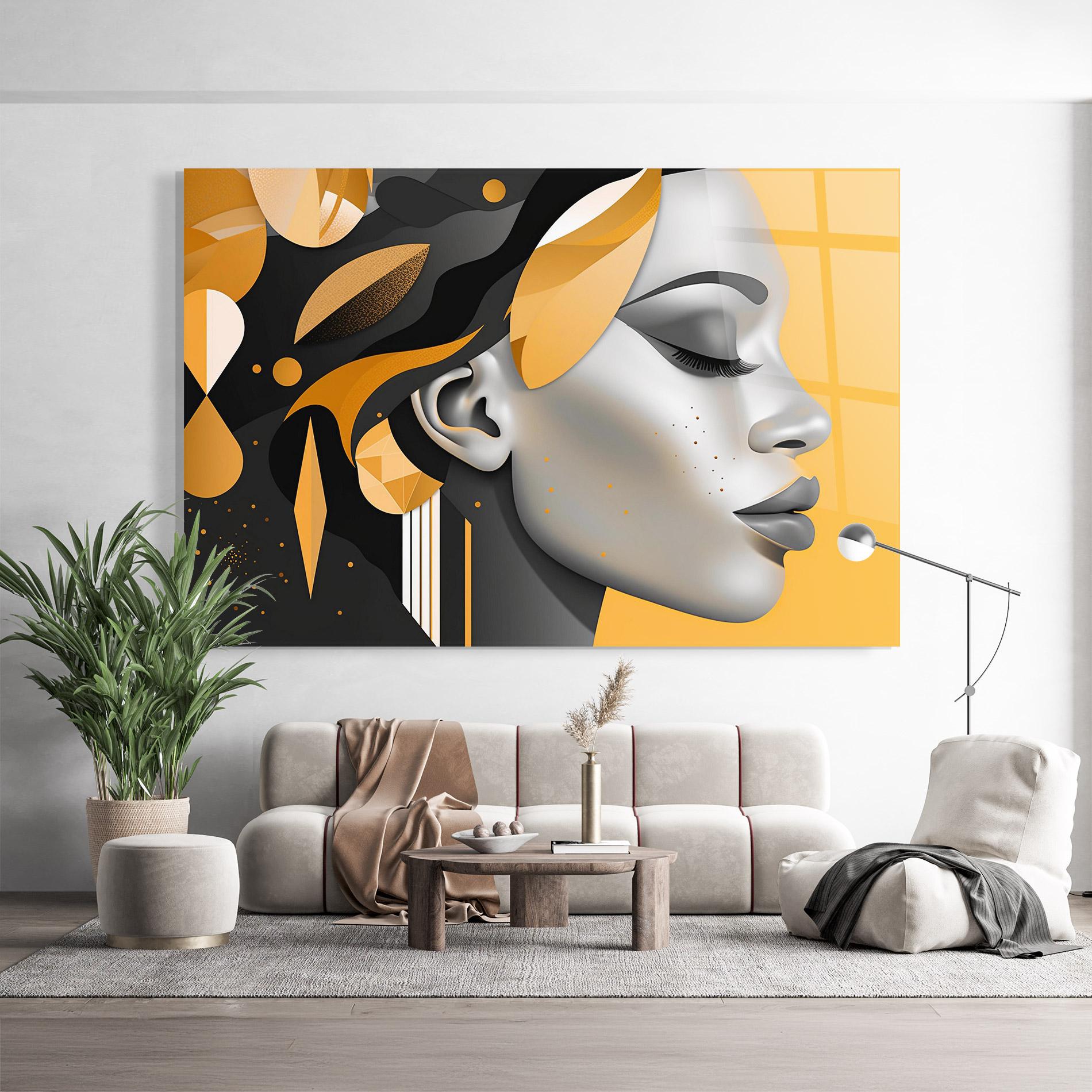 Tablou Sticla Dreamy Grey Woman mockup 9