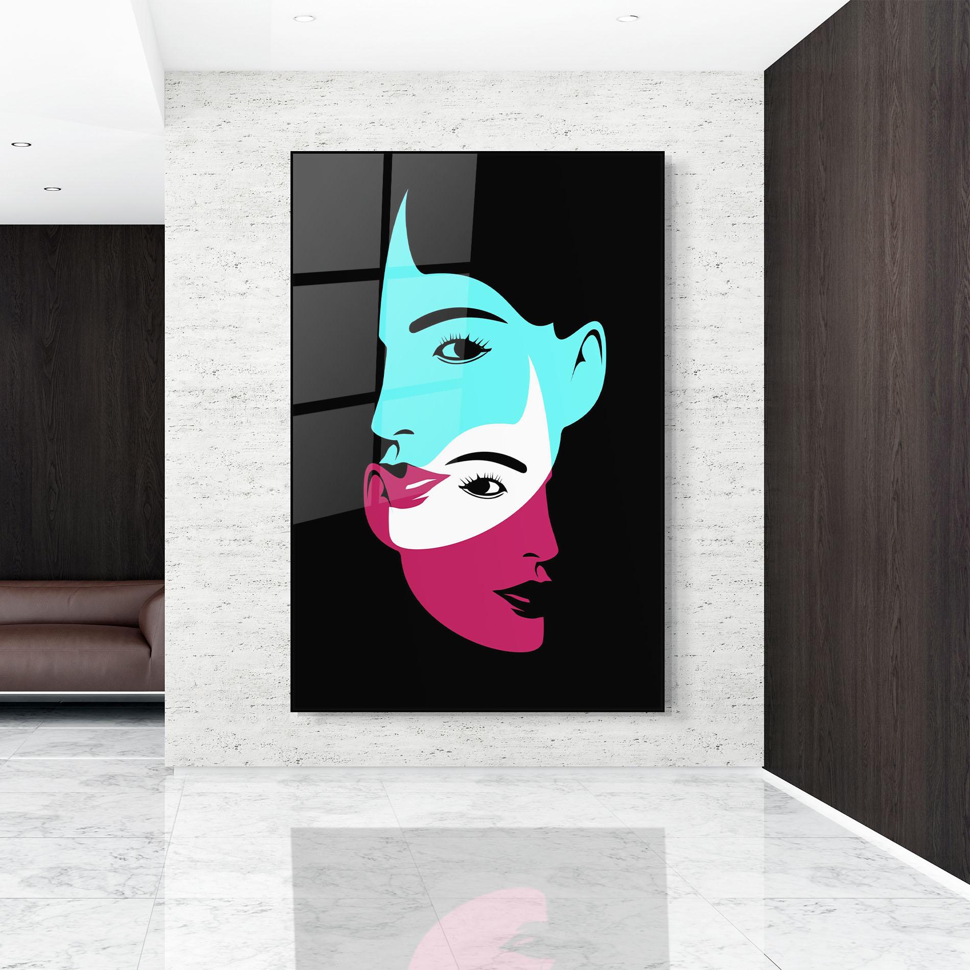 Tablou Sticla Blue Pink Women mockup 9