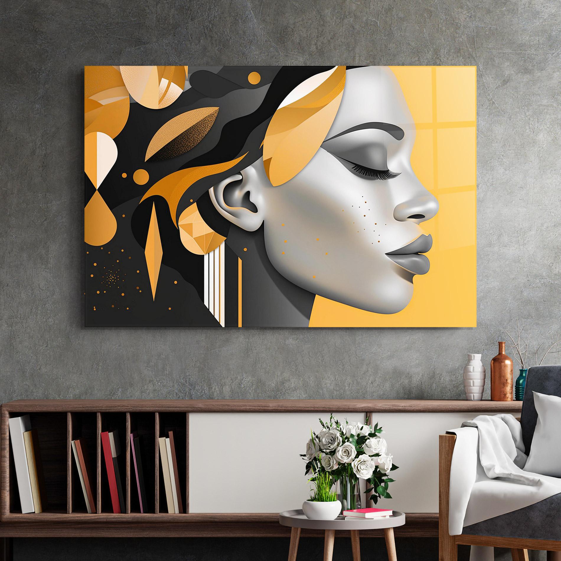 Tablou Sticla Dreamy Grey Woman mockup 2