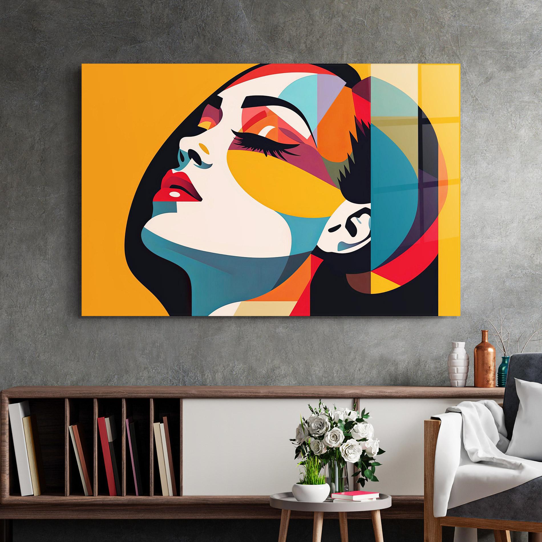 Tablou Sticla Dreamy Yellow Female mockup 2