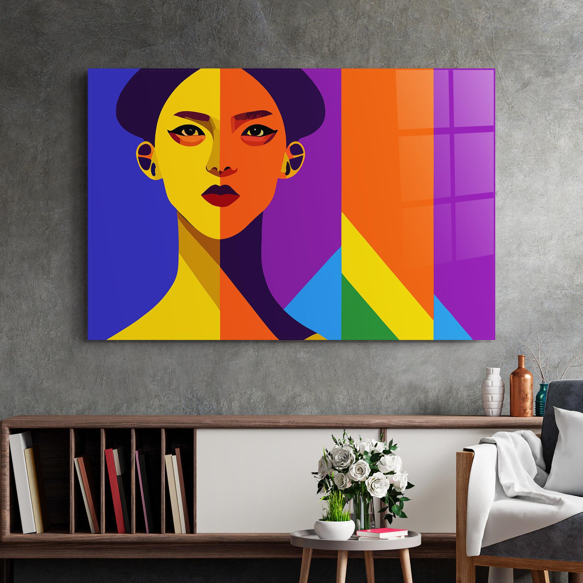 Tablou Sticla Yellow Orange Face mockup 2