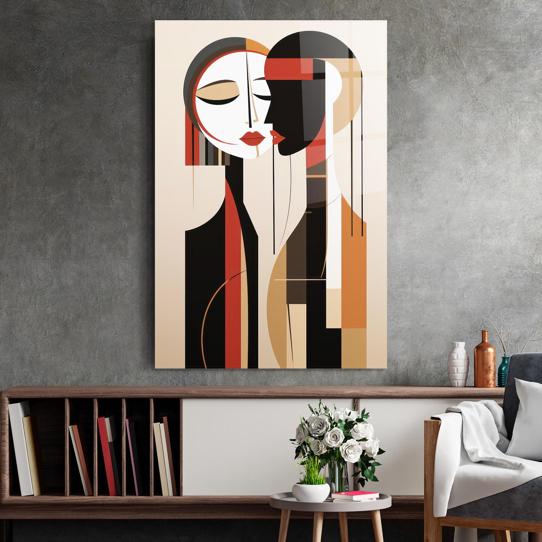 Tablou Sticla Abstract Couple Kissing mockup 2