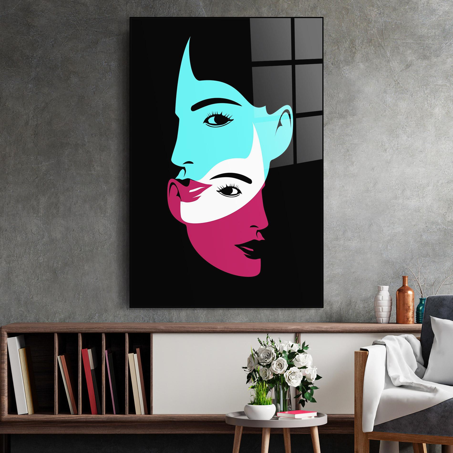 Tablou Sticla Blue Pink Women mockup 2