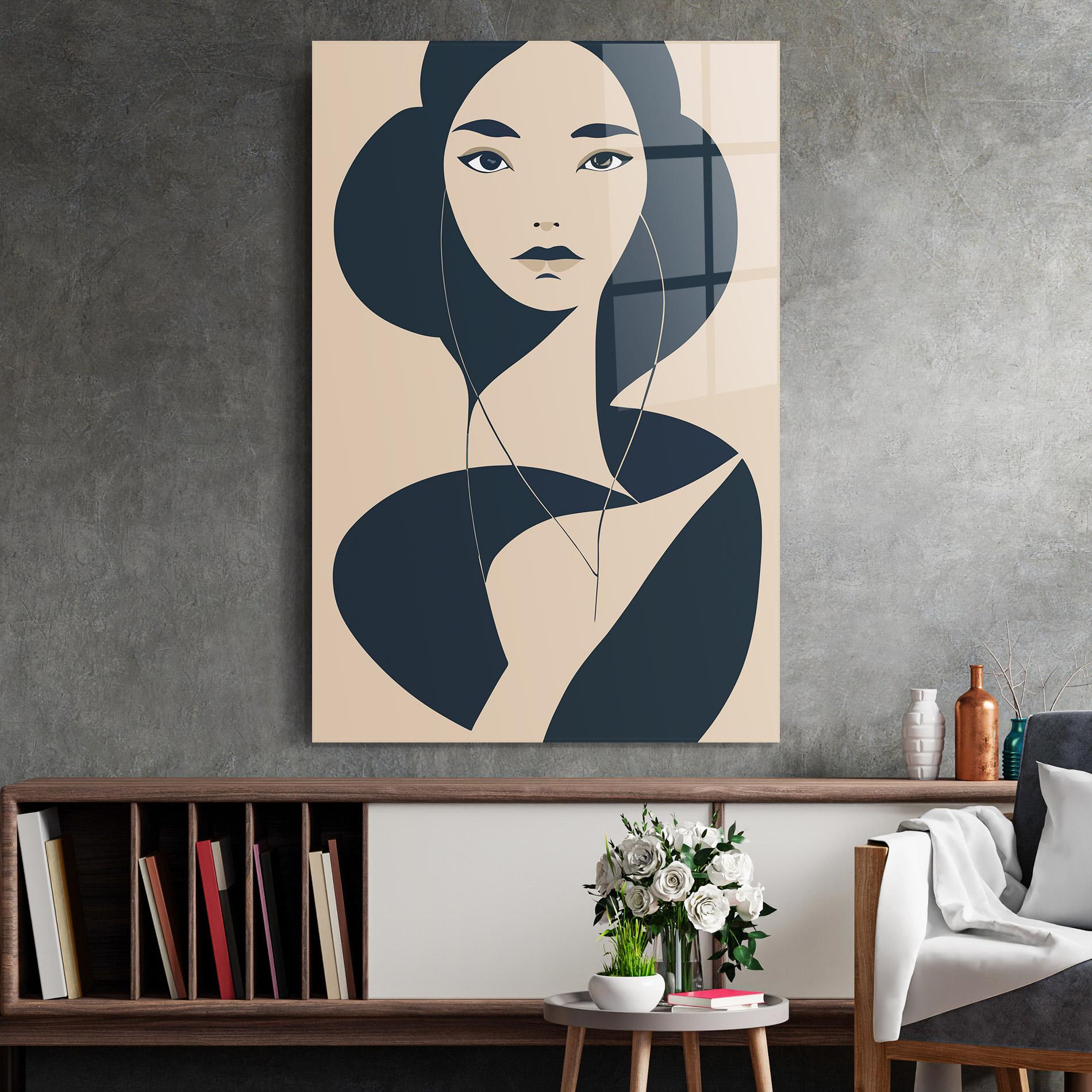 Tablou Sticla Cream Blue Woman mockup 2