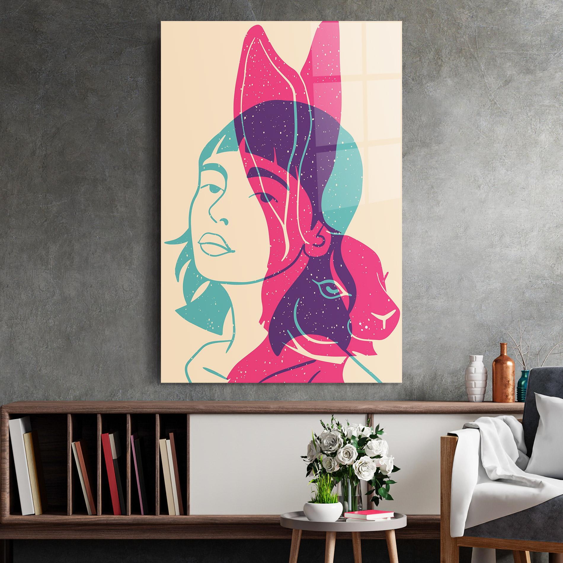 Tablou Sticla Girl Rabbit mockup 2