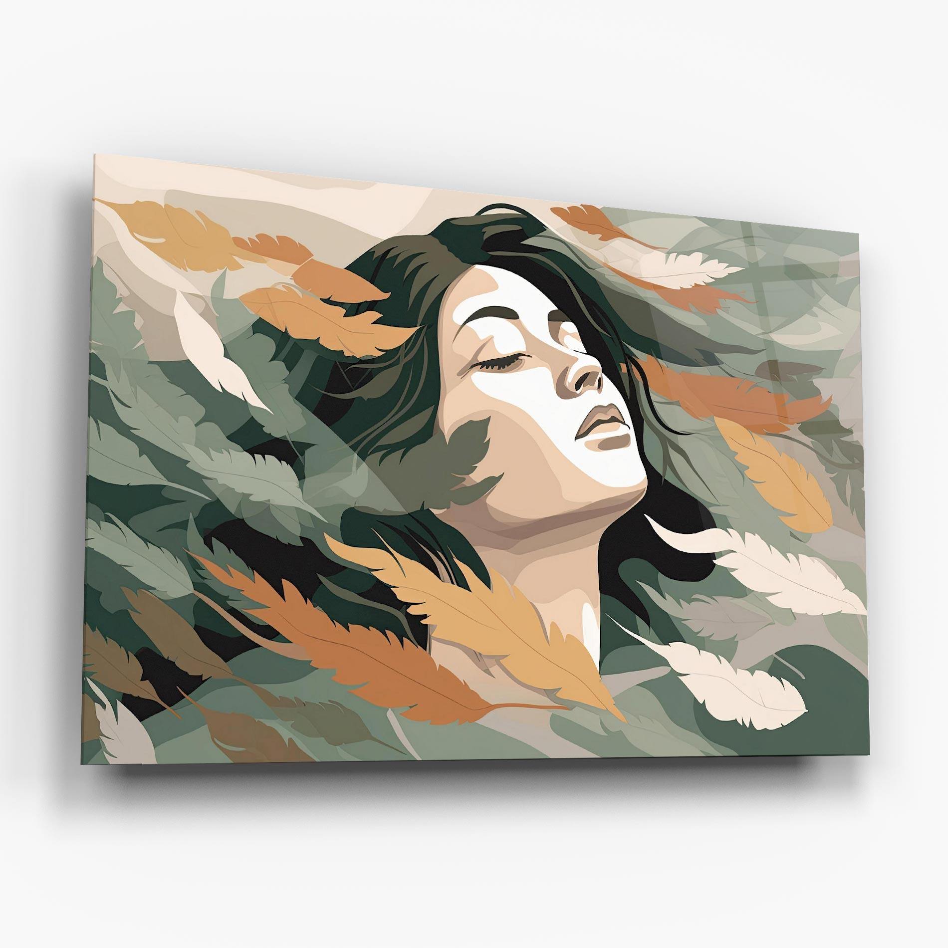 Tablou Sticla Dreamy Feather Female mockup 6