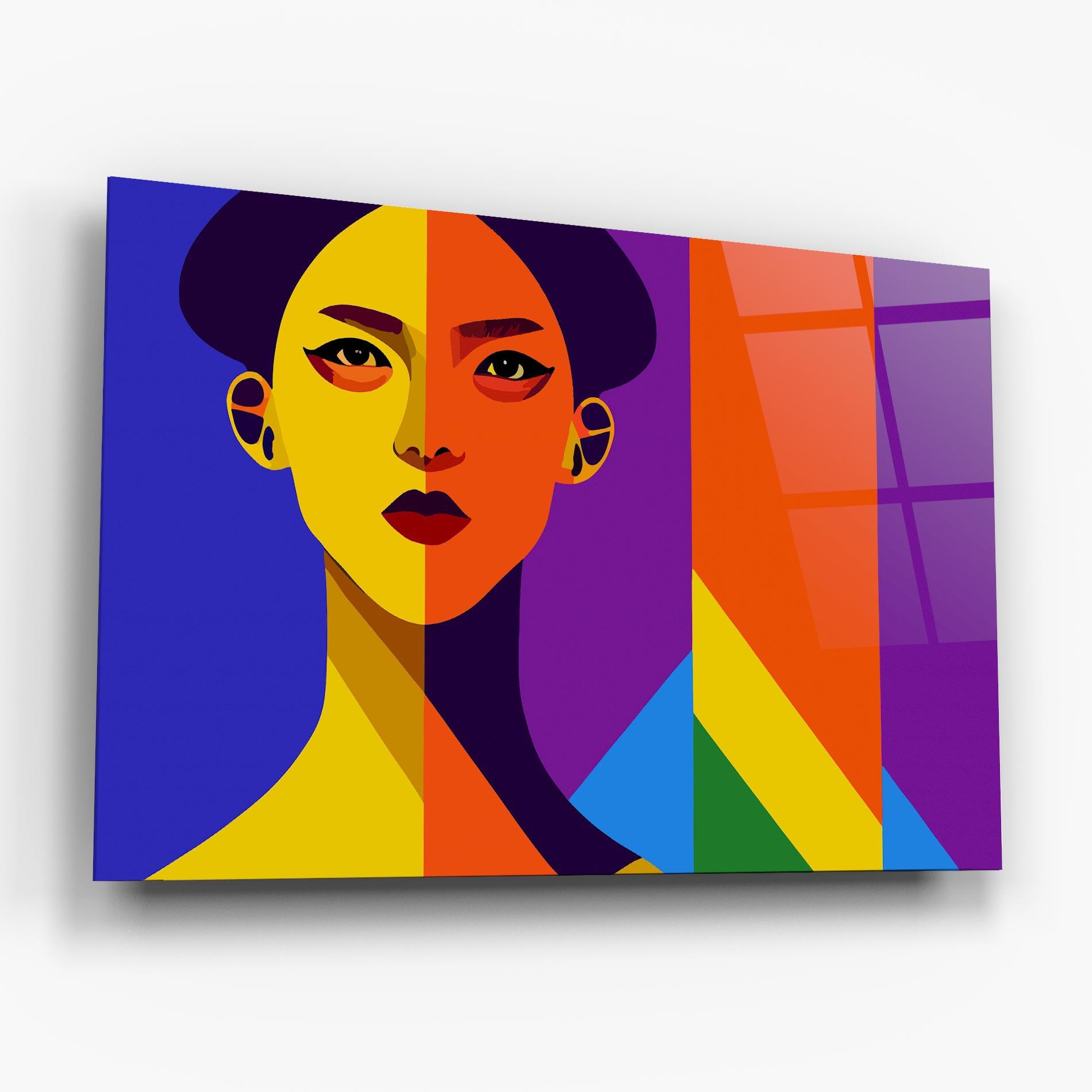 Tablou Sticla Yellow Orange Face mockup 6