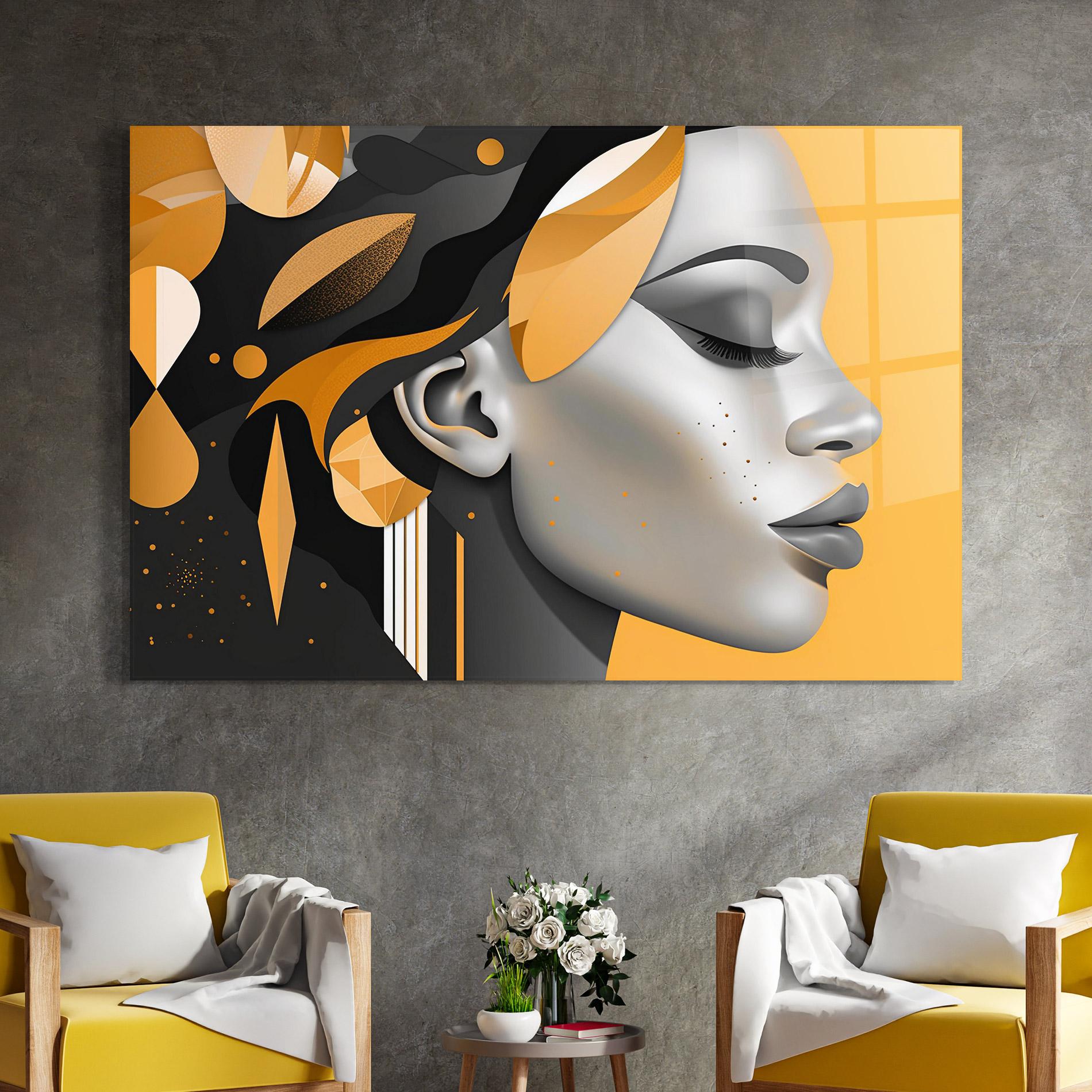 Tablou Sticla Dreamy Grey Woman mockup 4