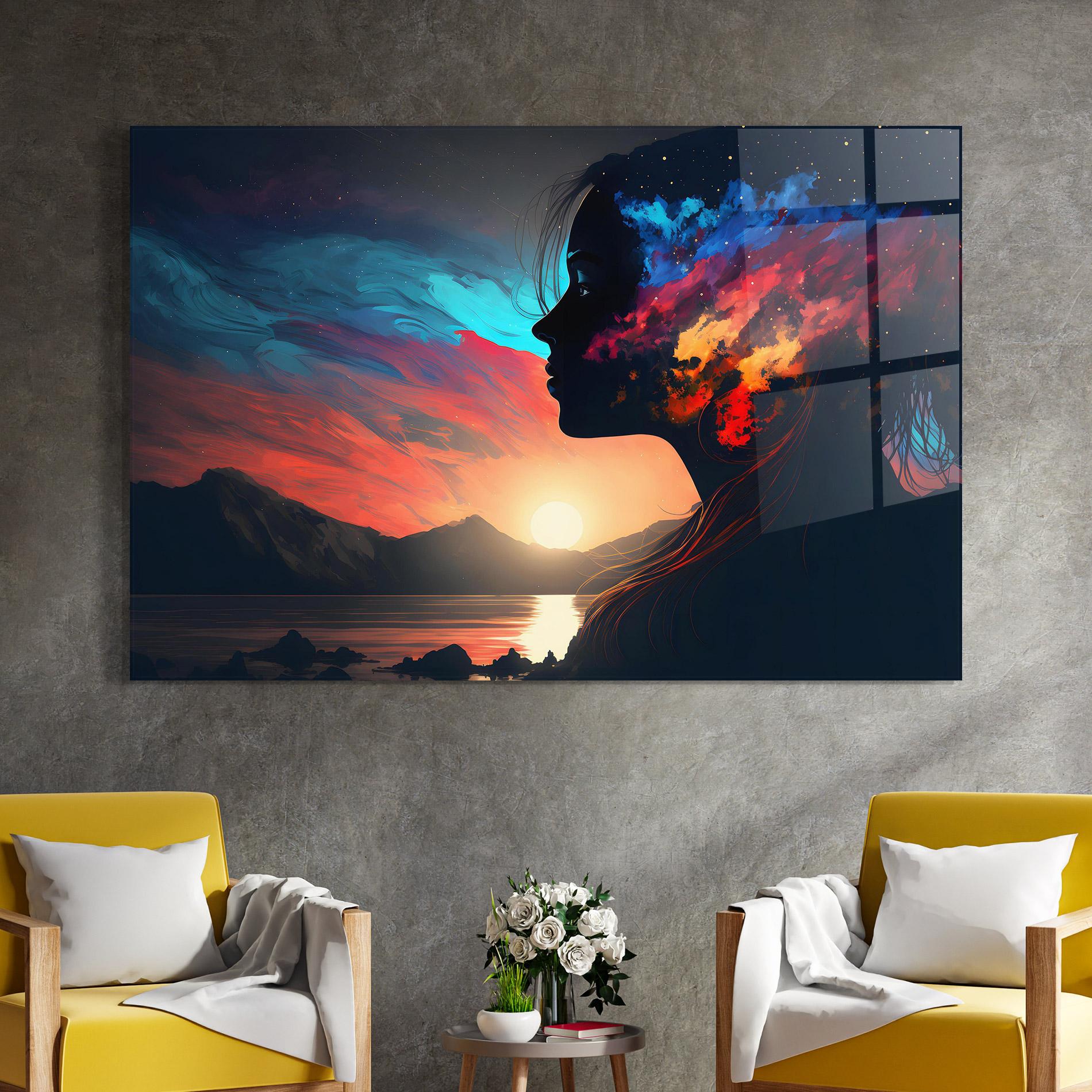 Tablou Sticla Mystical Woman Silhouette mockup 4