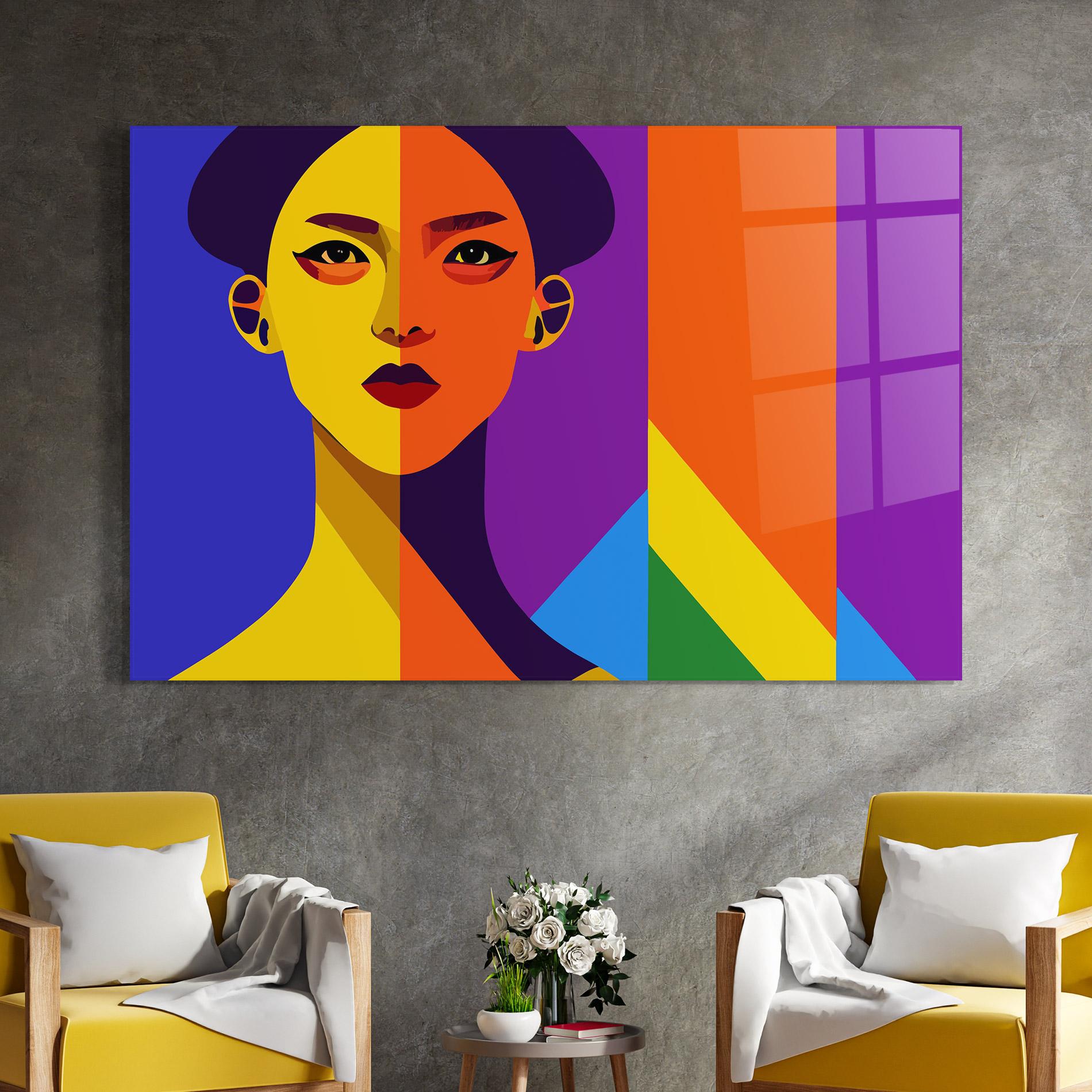 Tablou Sticla Yellow Orange Face mockup 4