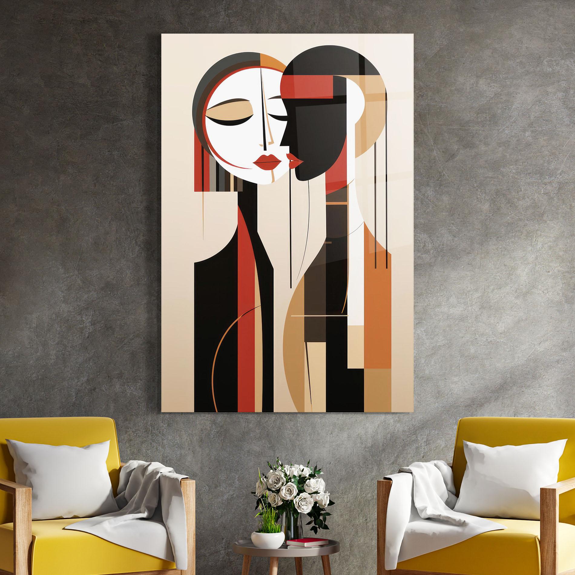 Tablou Sticla Abstract Couple Kissing mockup 4