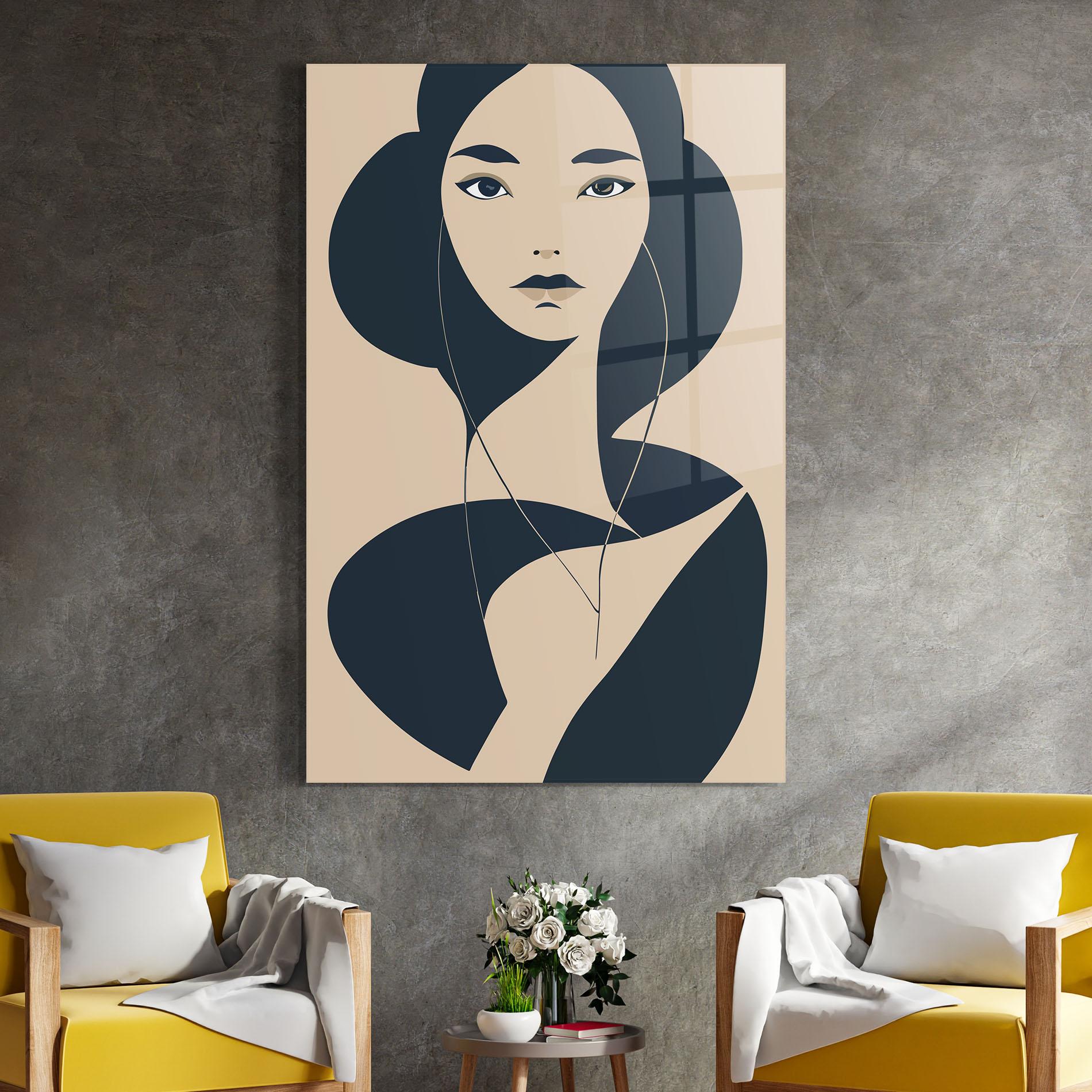 Tablou Sticla Cream Blue Woman mockup 4