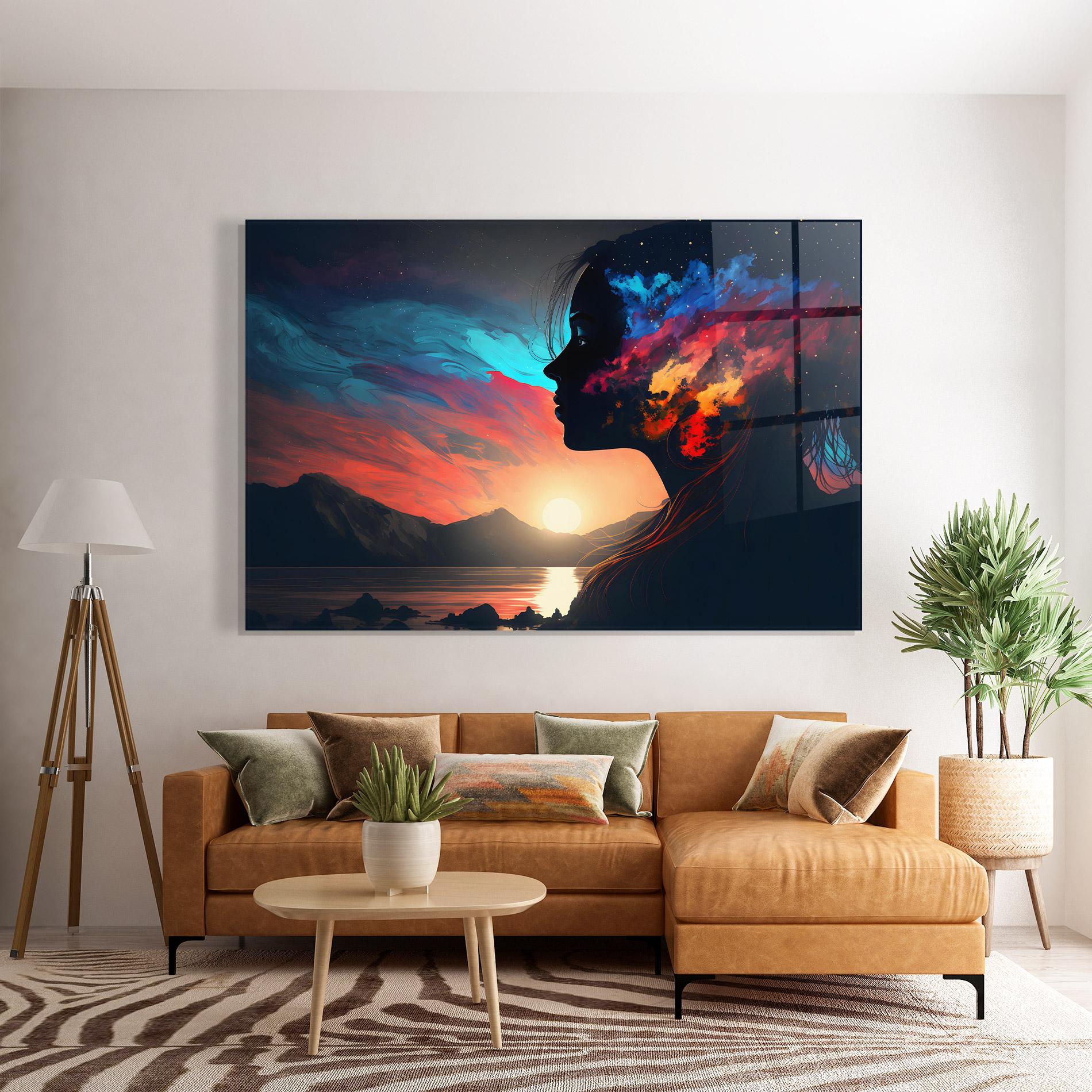 Tablou Sticla Mystical Woman Silhouette mockup 7