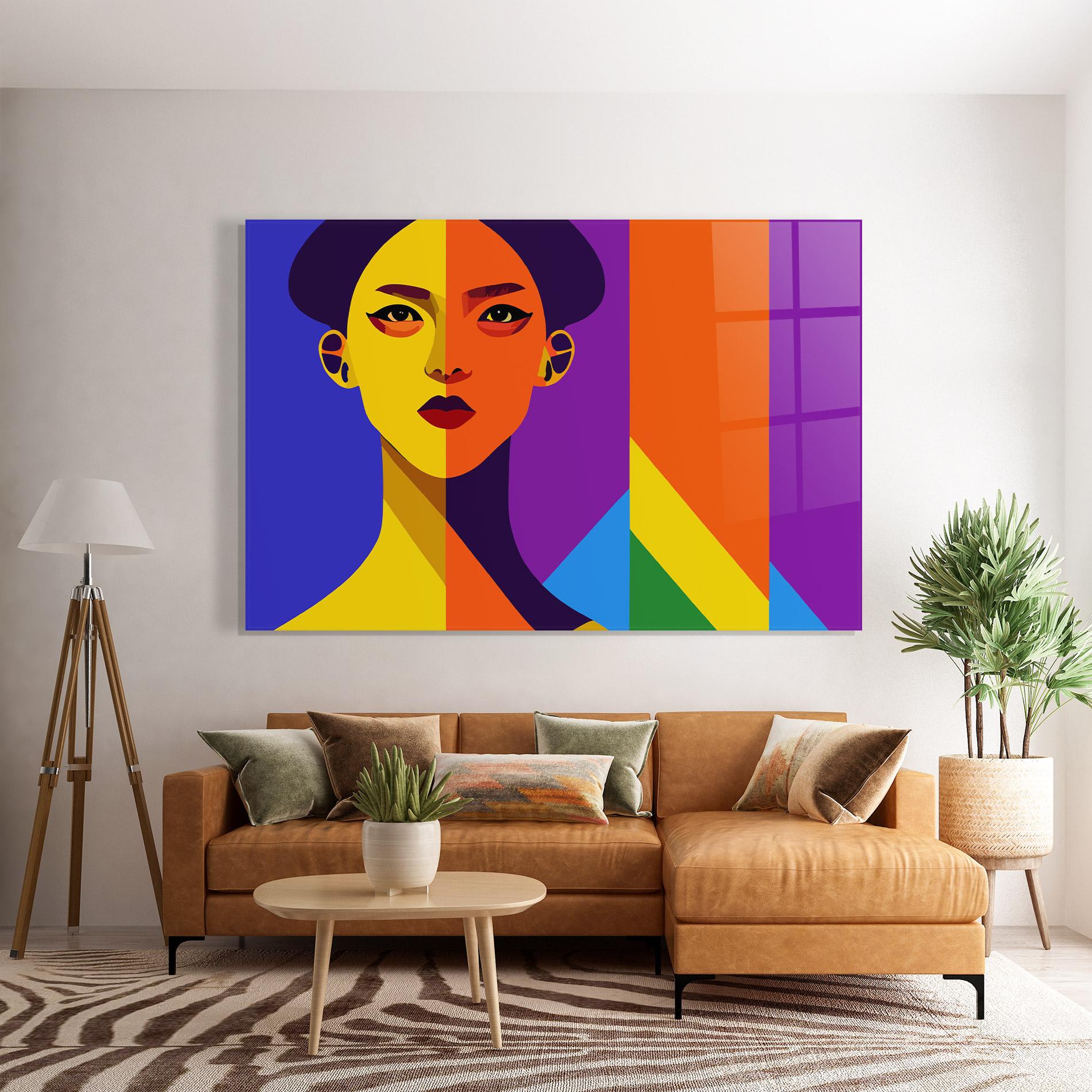 Tablou Sticla Yellow Orange Face mockup 7