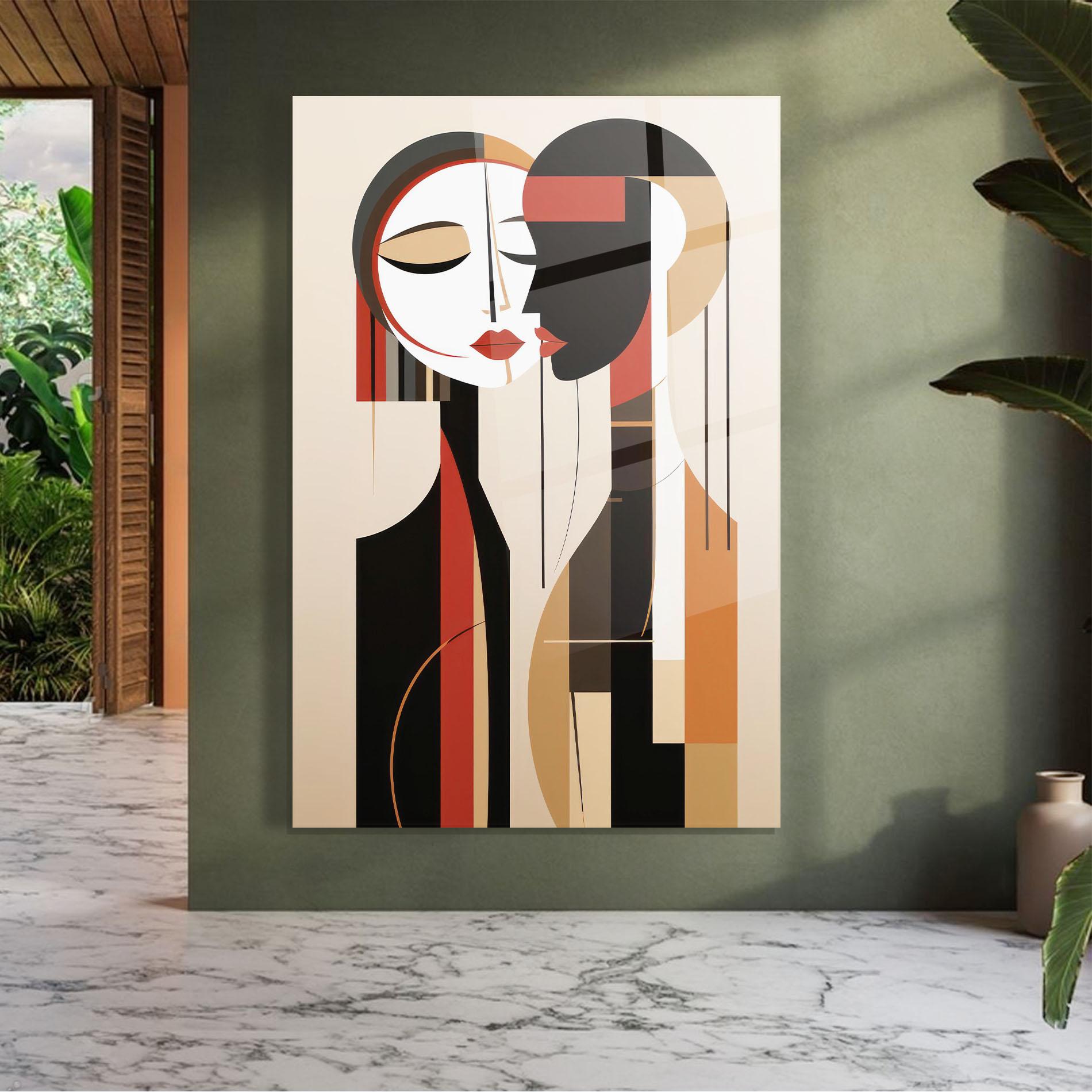 Tablou Sticla Abstract Couple Kissing mockup 7