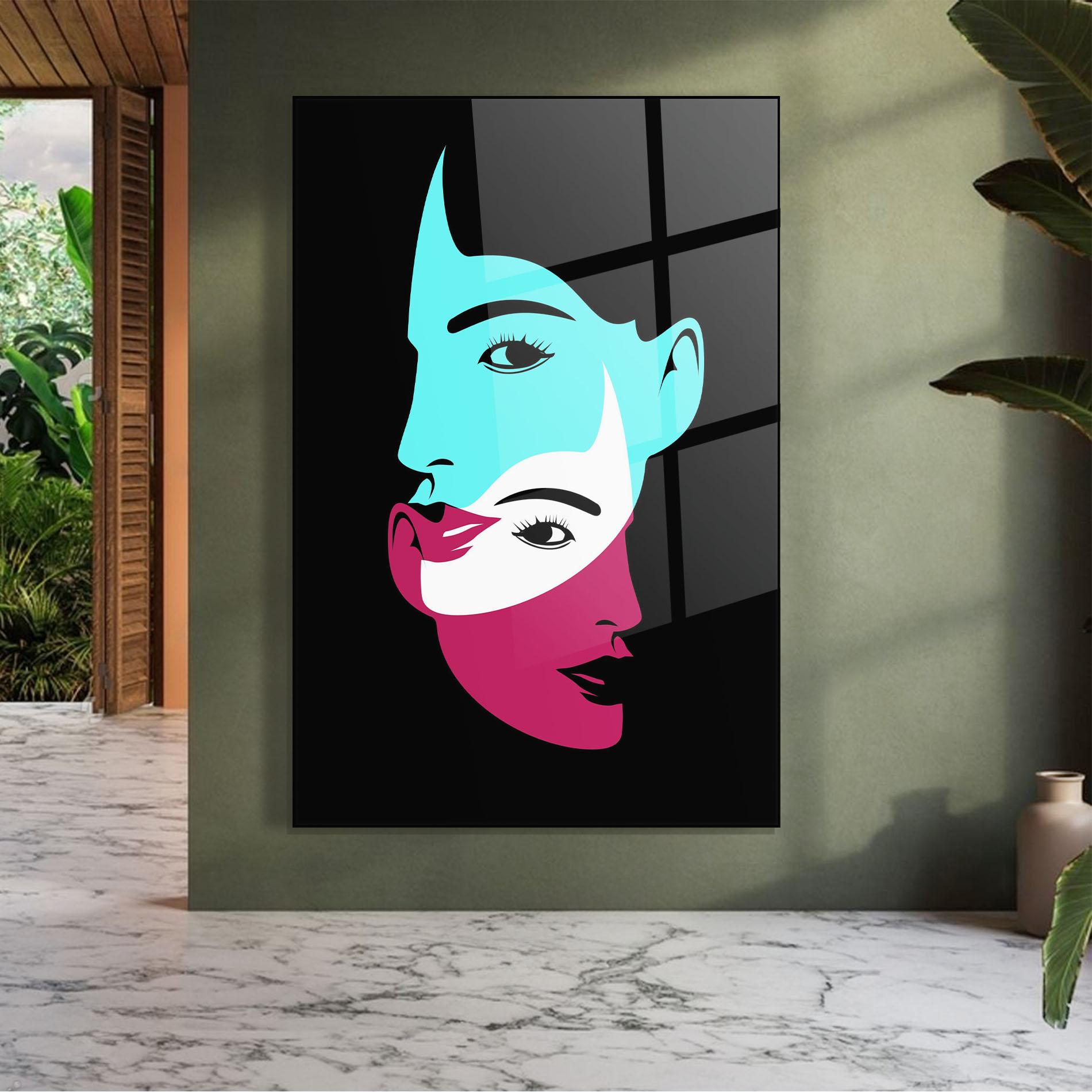 Tablou Sticla Blue Pink Women mockup 7