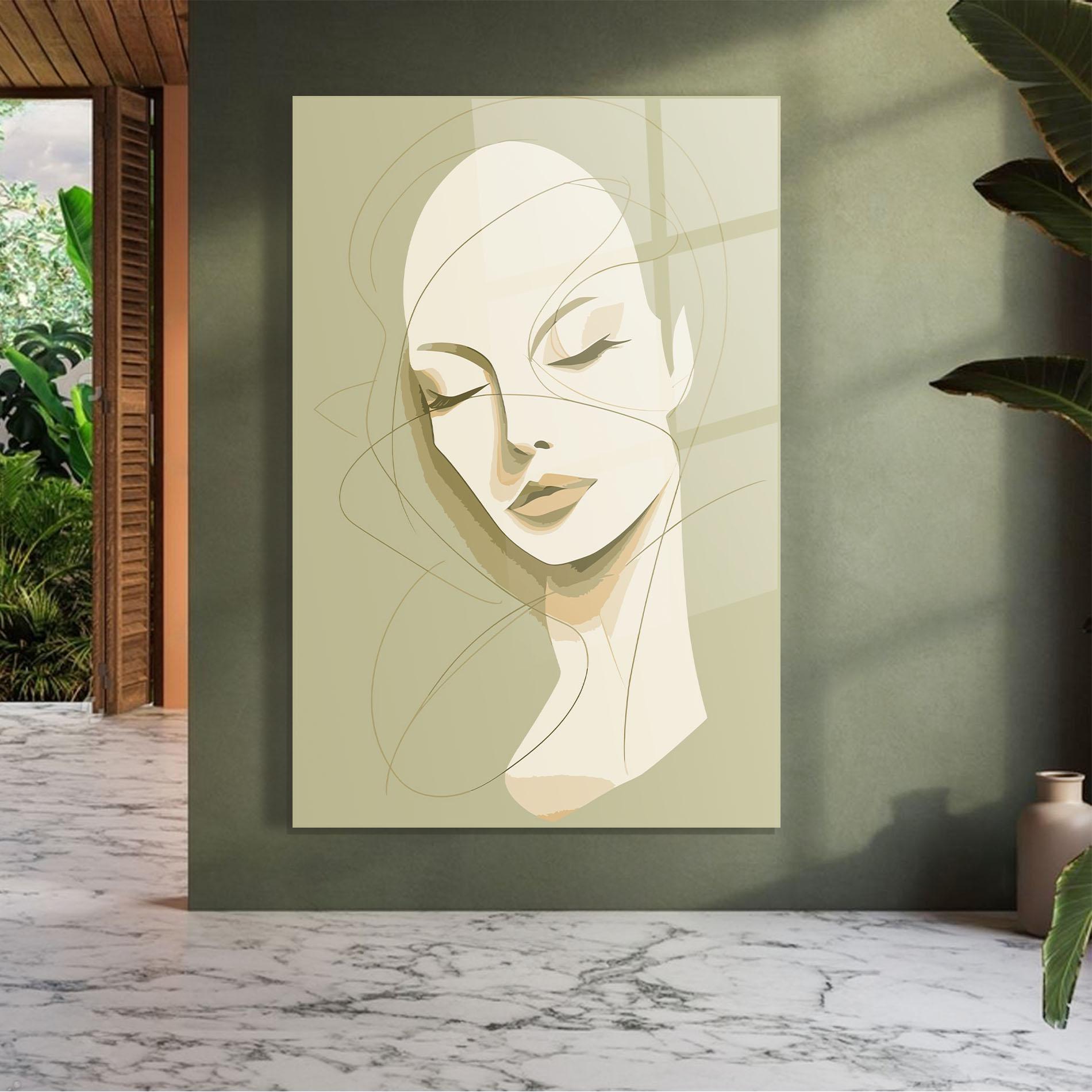 Tablou Sticla Cream Woman Head mockup 7
