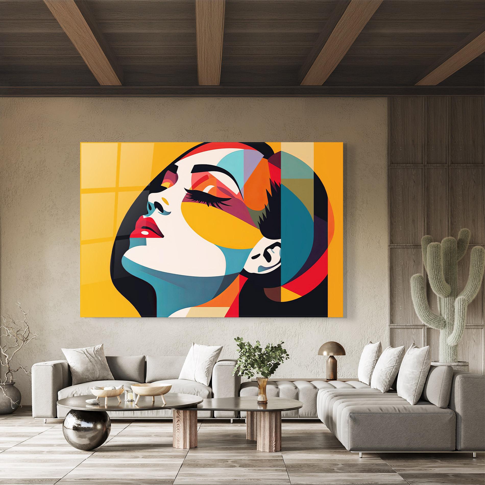 Tablou Sticla Dreamy Yellow Female mockup 8