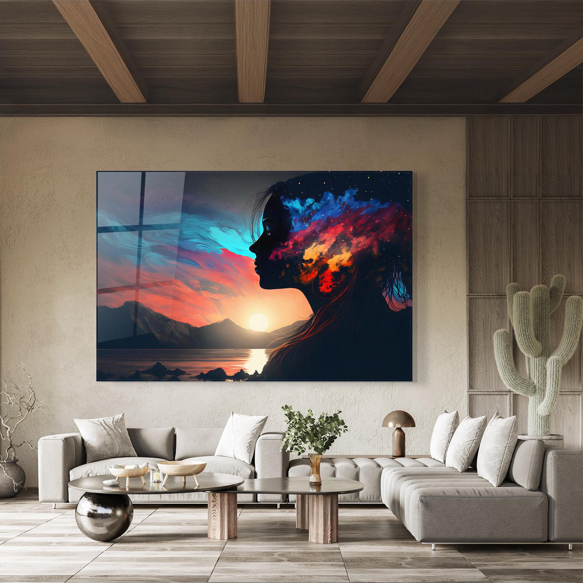 Tablou Sticla Mystical Woman Silhouette mockup 8