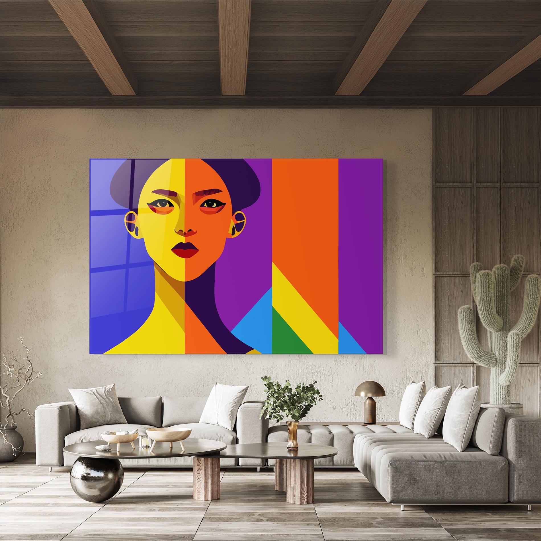 Tablou Sticla Yellow Orange Face mockup 8