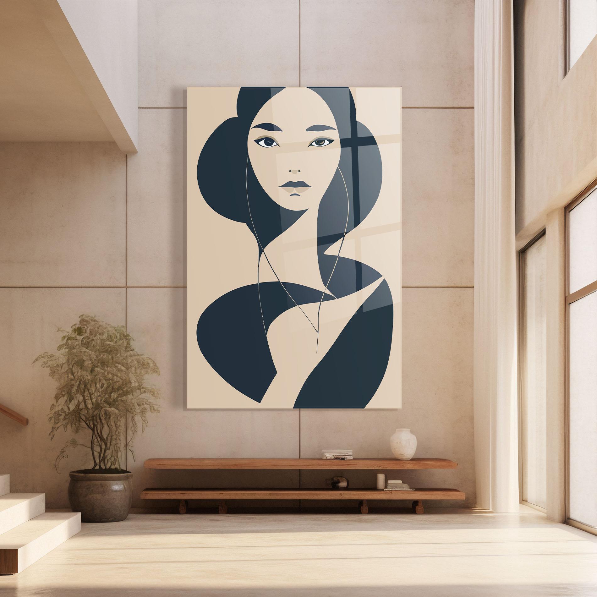 Tablou Sticla Cream Blue Woman mockup 8