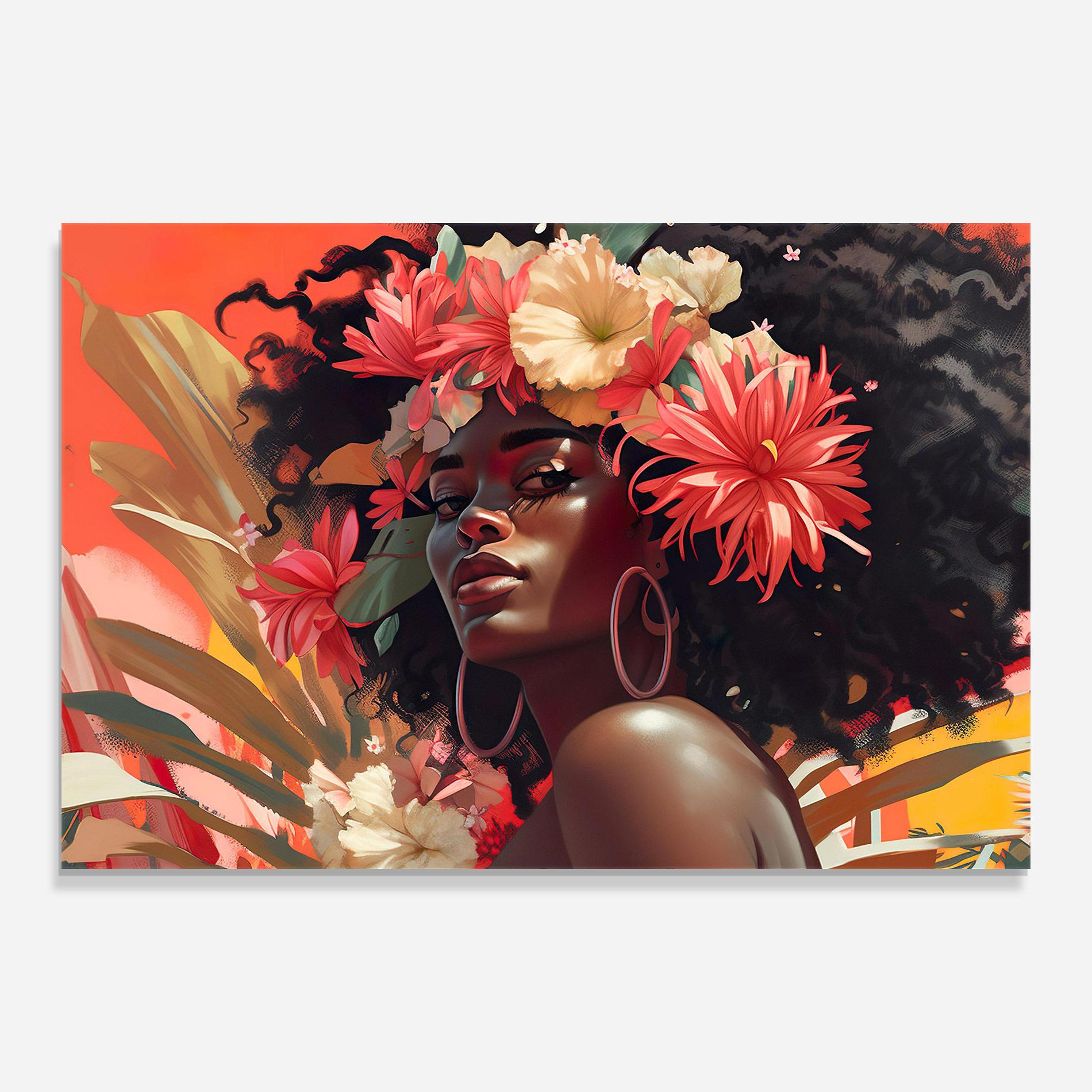 Tablou Sticla African Flower Woman mockup 0