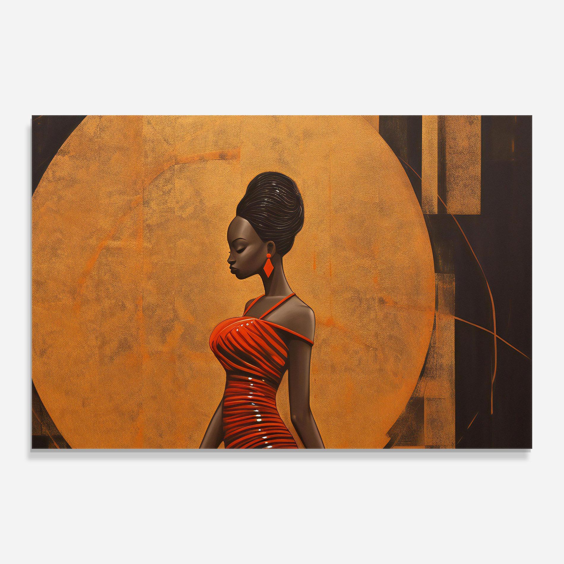 Tablou Sticla Beautiful African Red Dress mockup 0
