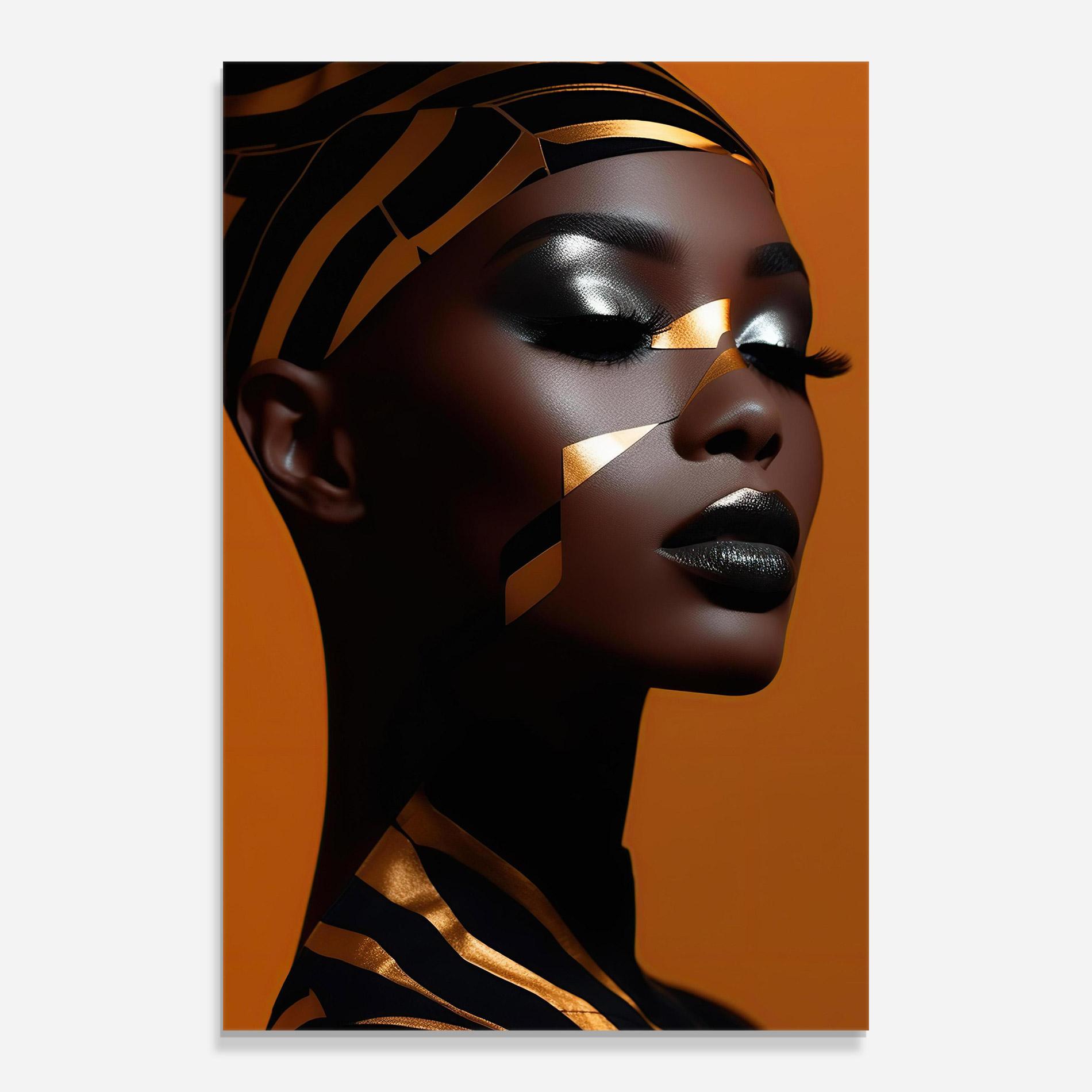 Tablou Sticla African Woman On Orange mockup 0
