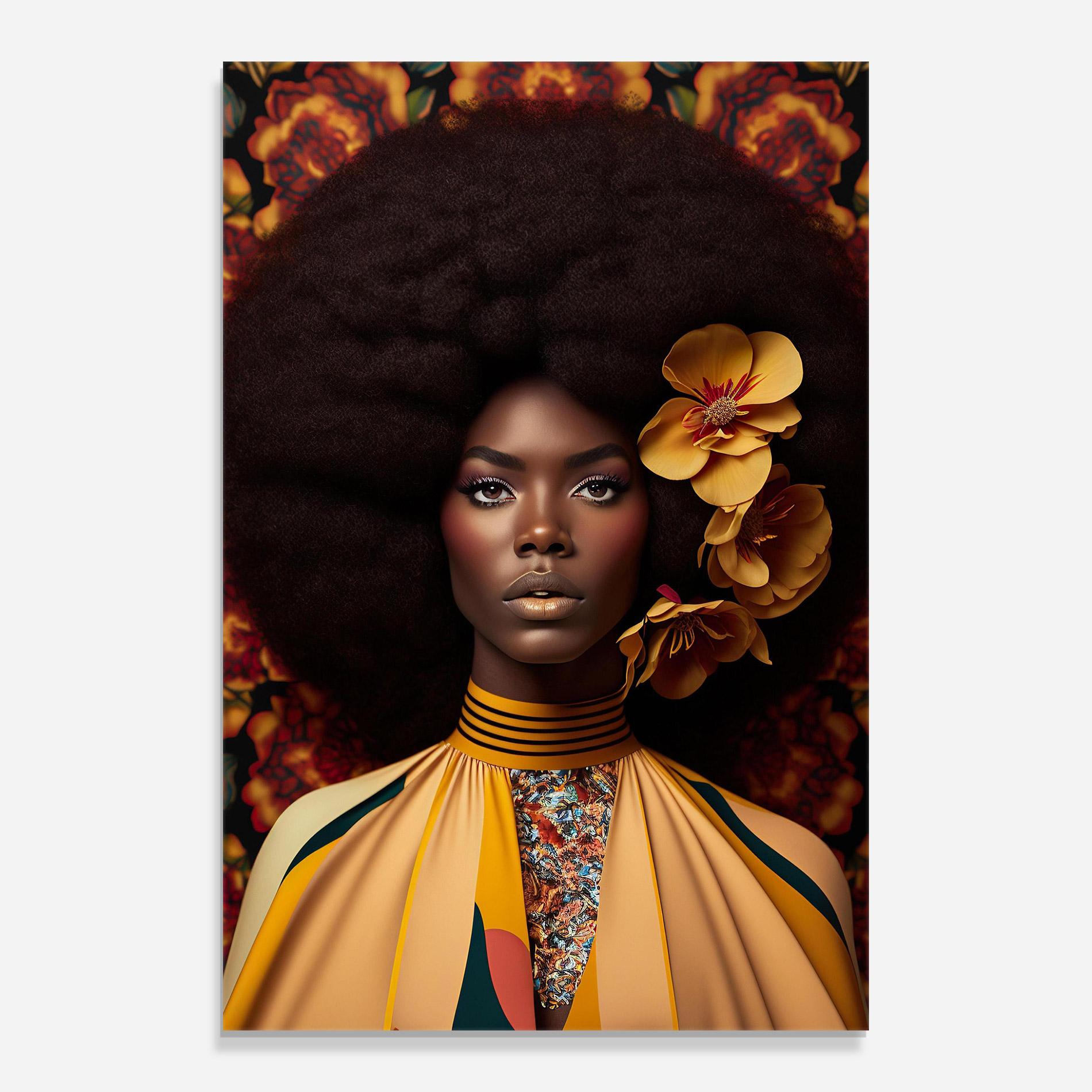 Tablou Sticla Big Yellow Flower Woman mockup 0