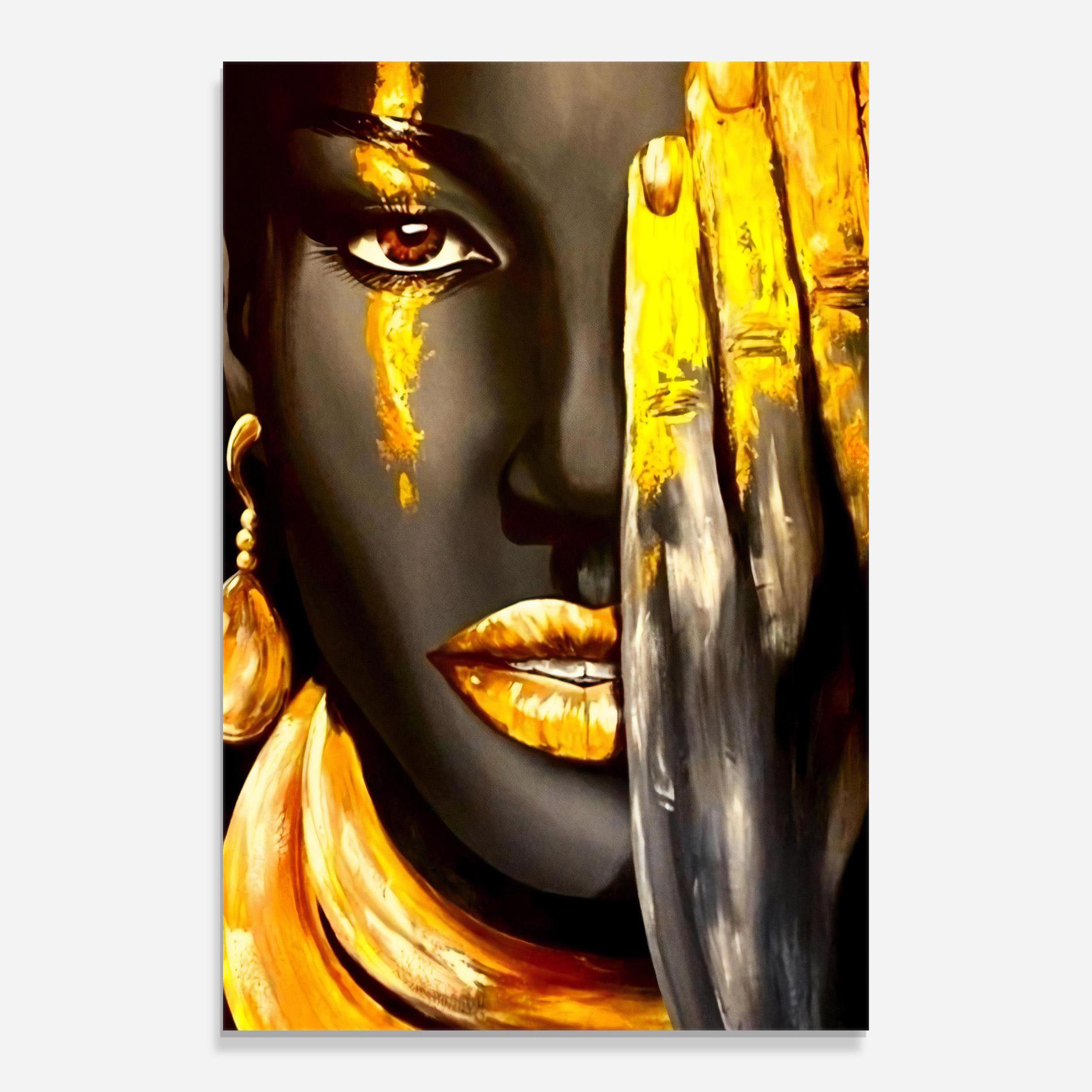 Tablou Sticla Golden African Women mockup 0