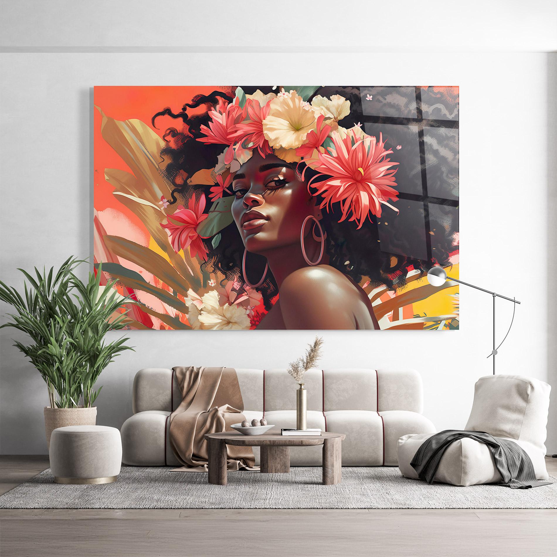Tablou Sticla African Flower Woman mockup 9