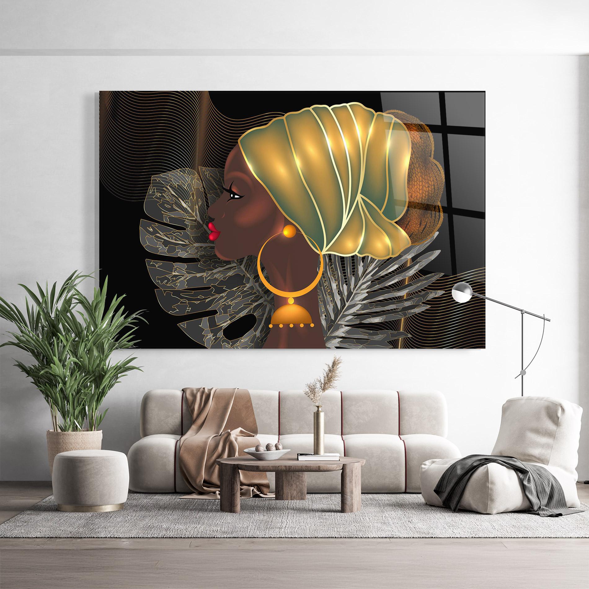 Tablou Sticla African Gold Leaf mockup 9
