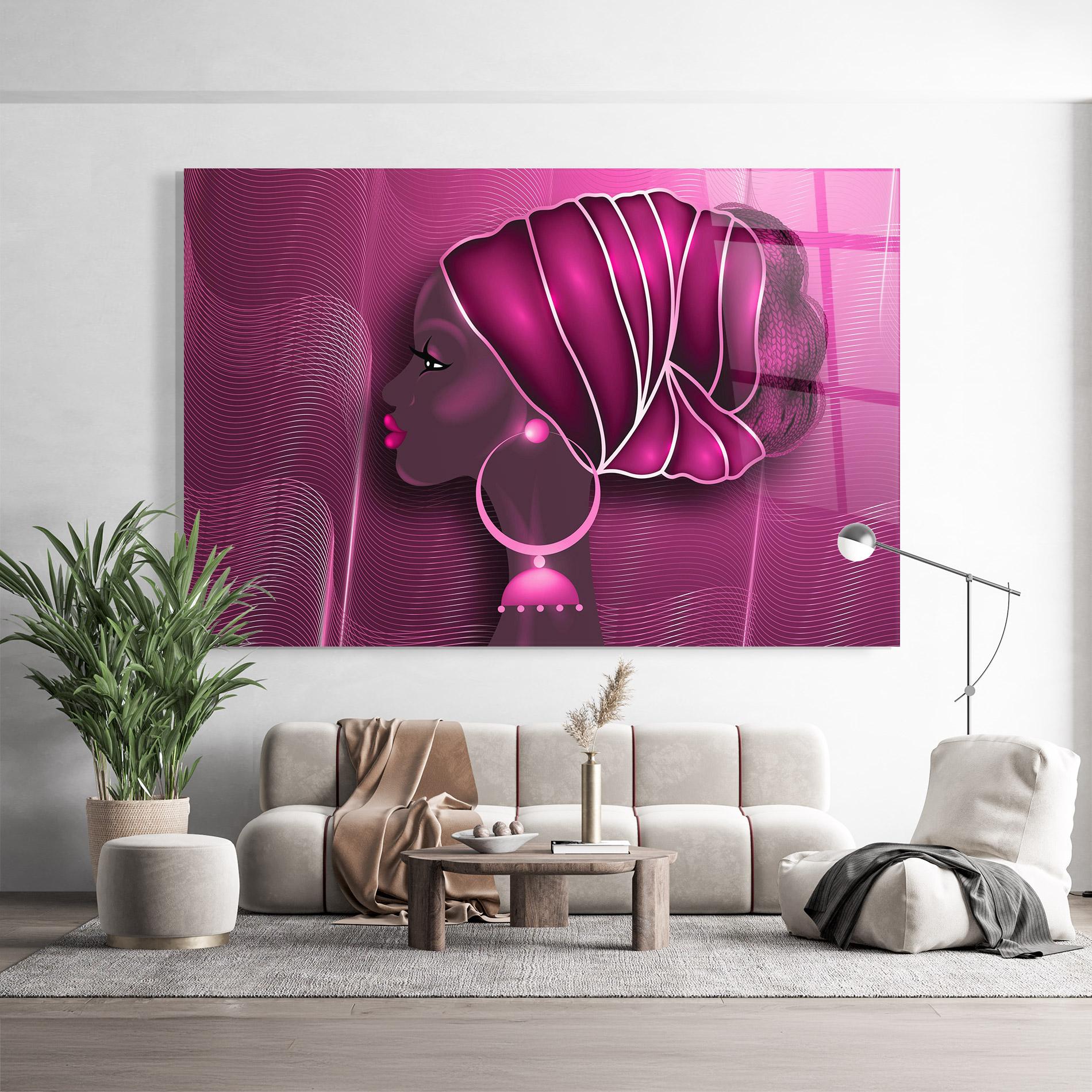 Tablou Sticla African Pink Woman mockup 9