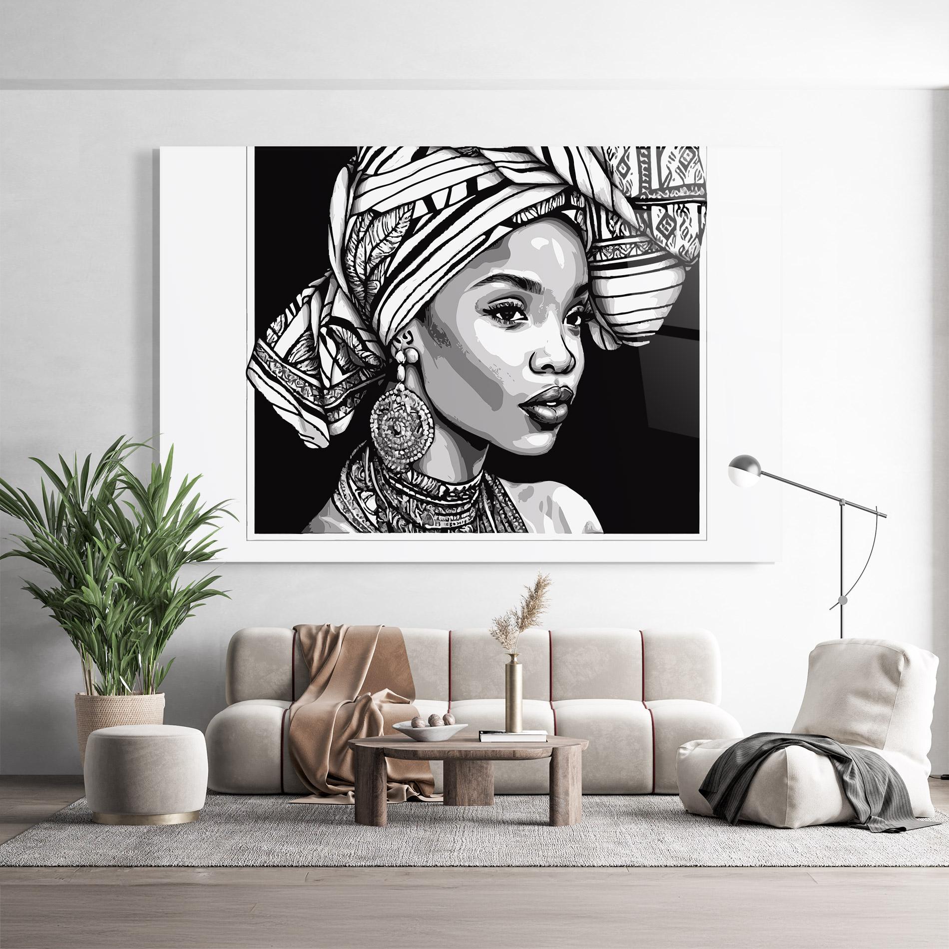 Tablou Sticla Beautiful African Lady mockup 9