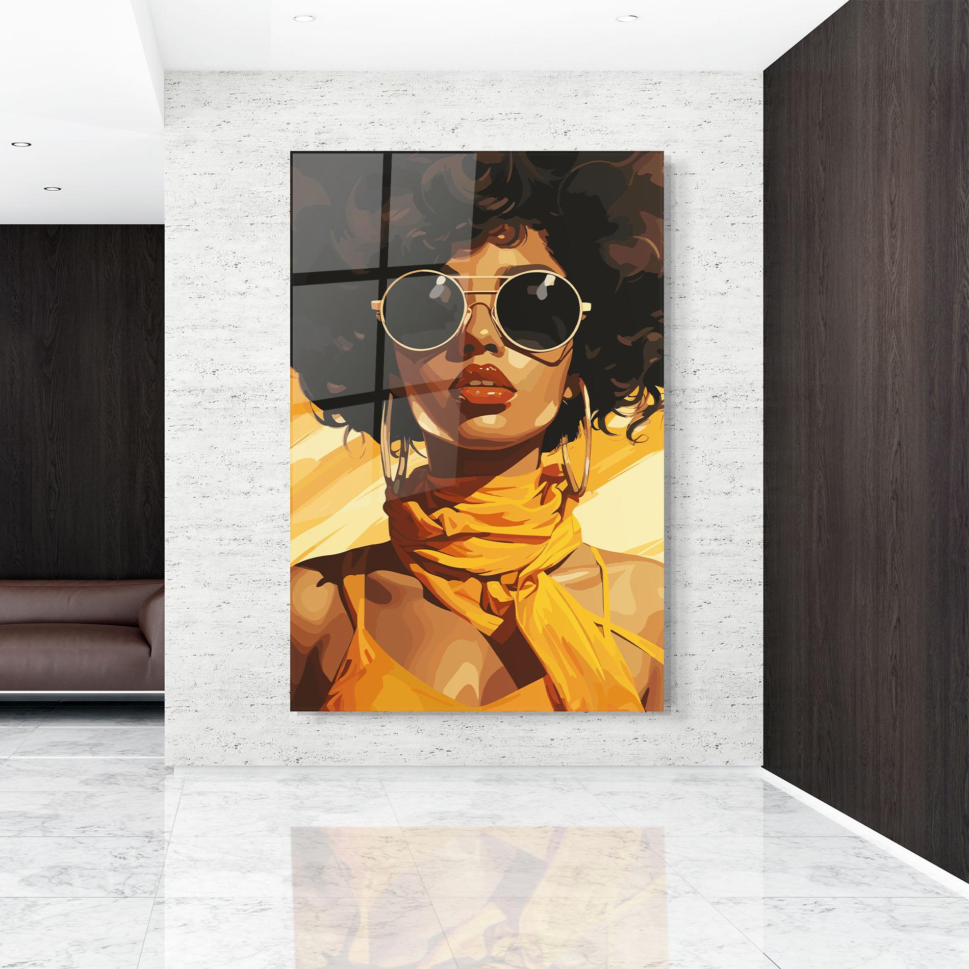 Tablou Sticla African Yellow Woman mockup 9