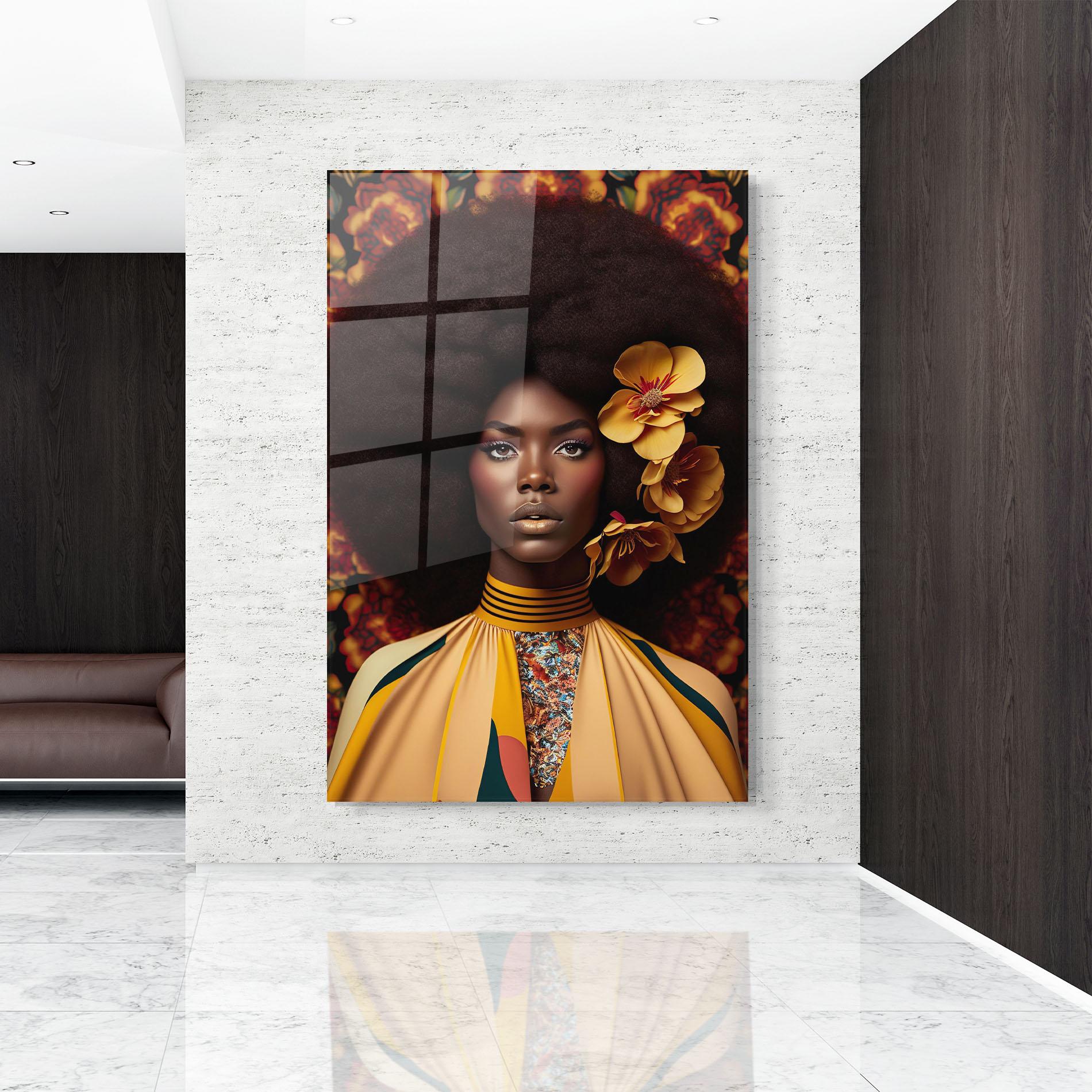 Tablou Sticla Big Yellow Flower Woman mockup 9