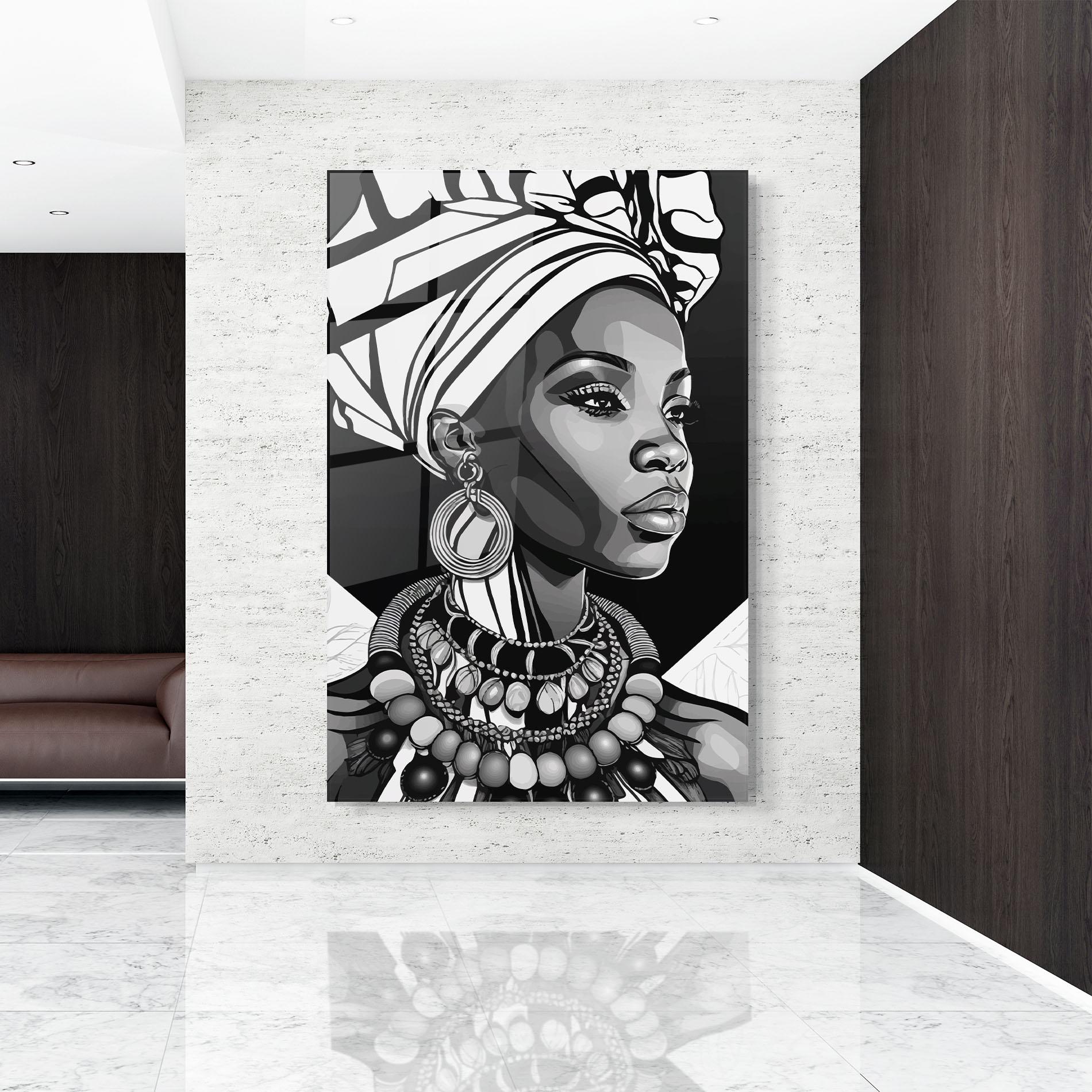 Tablou Sticla Black White African mockup 9