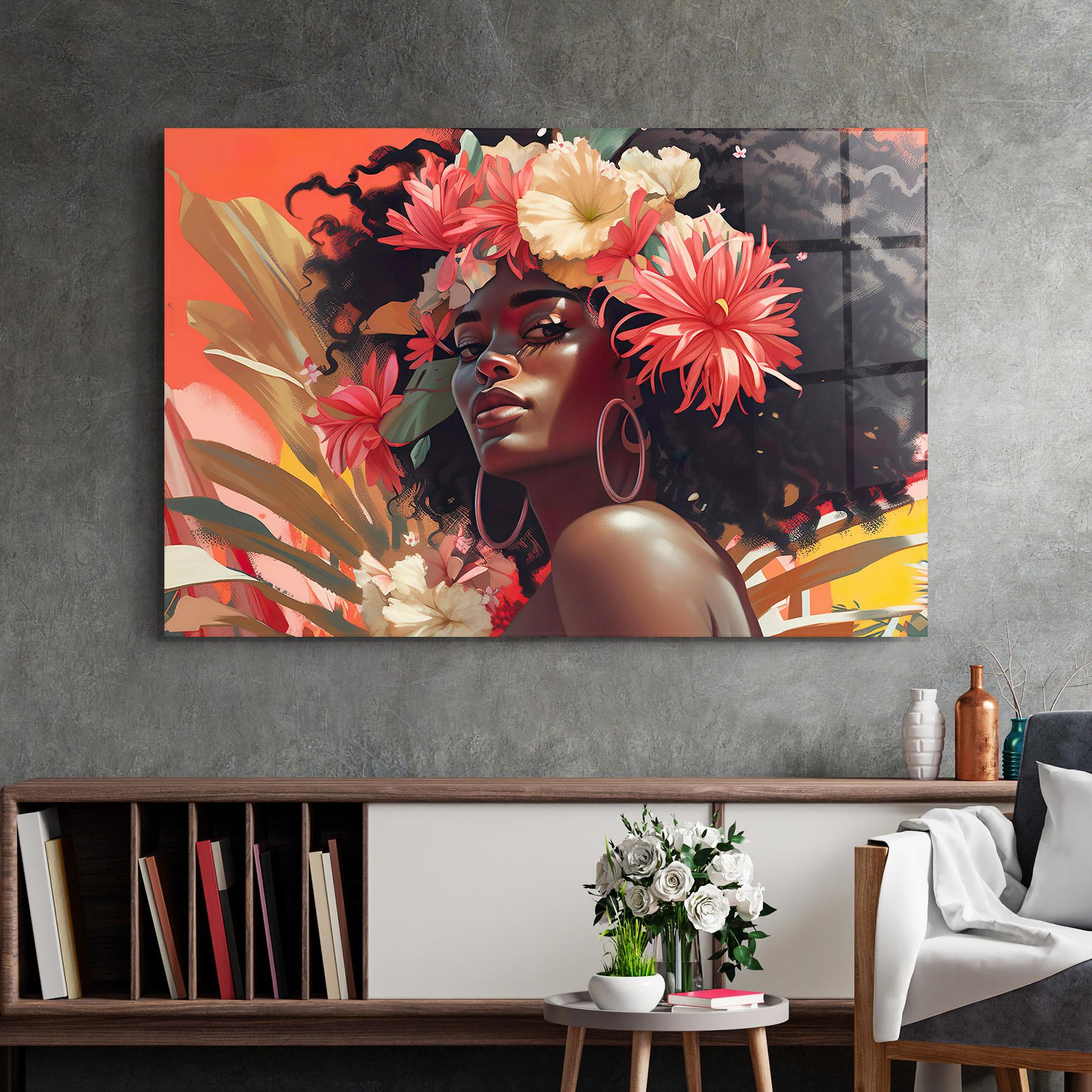 Tablou Sticla African Flower Woman mockup 2