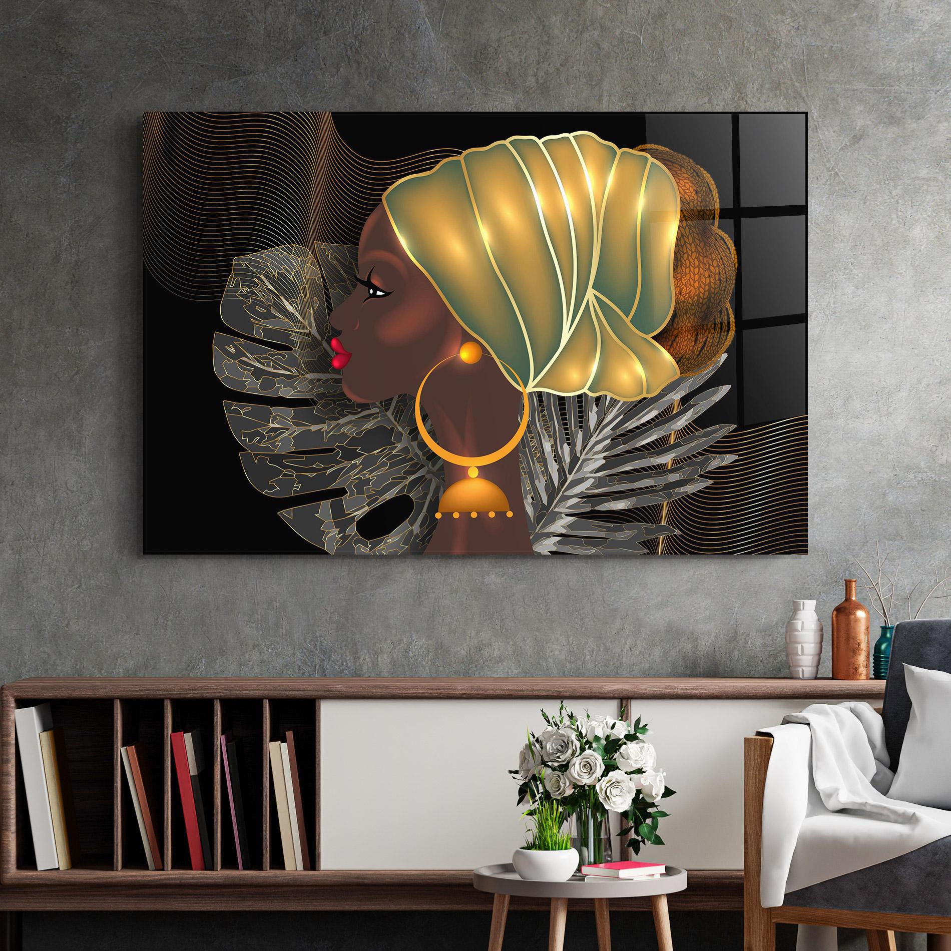 Tablou Sticla African Gold Leaf mockup 2