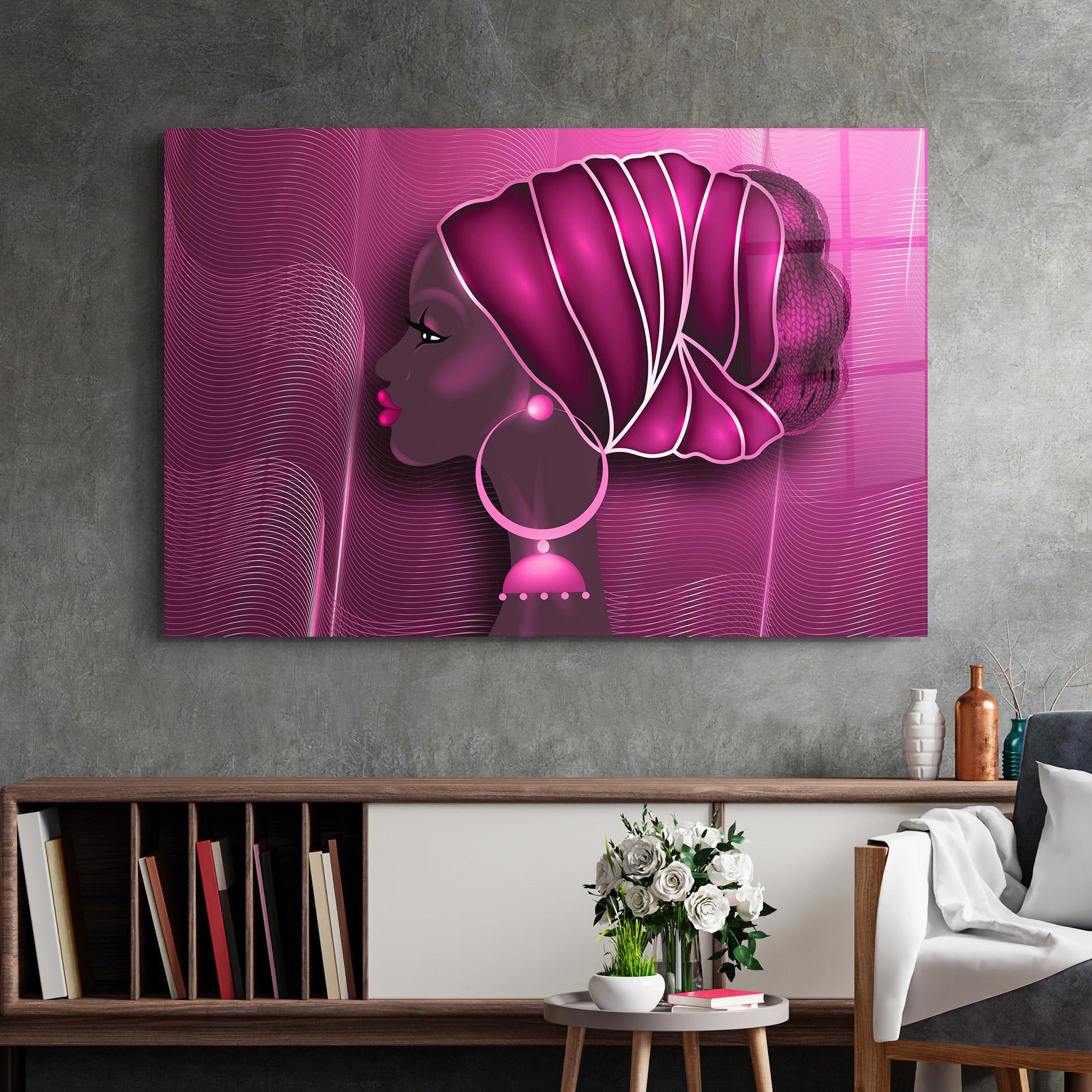 Tablou Sticla African Pink Woman mockup 2