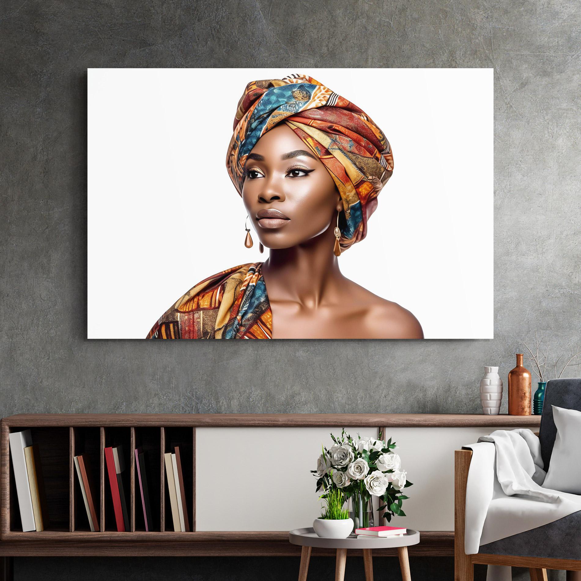 Tablou Sticla African Woman Turban mockup 2