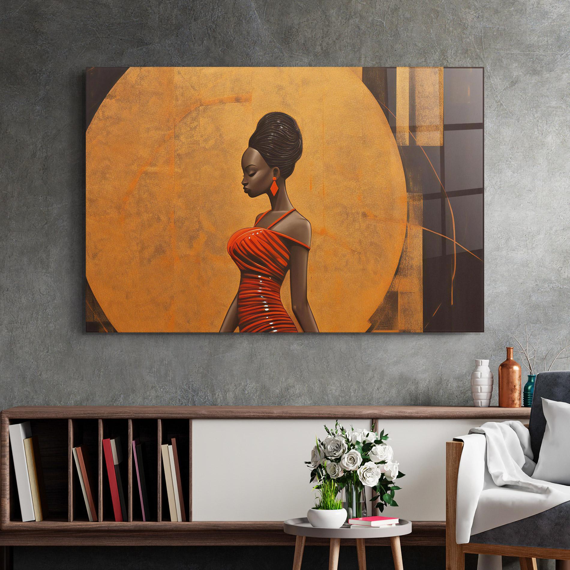 Tablou Sticla Beautiful African Red Dress mockup 2
