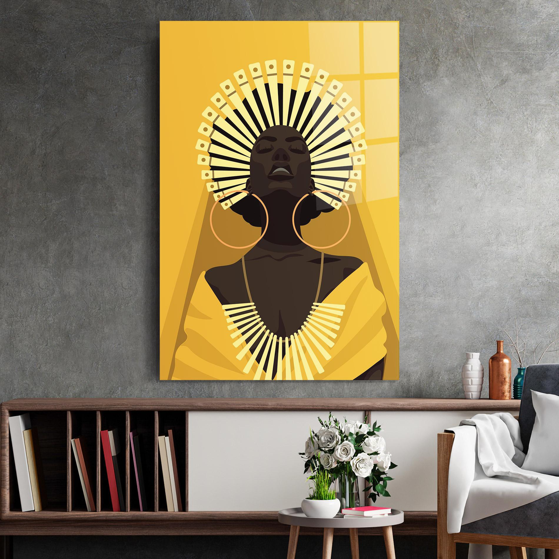 Tablou Sticla African Pretty Yellow mockup 2